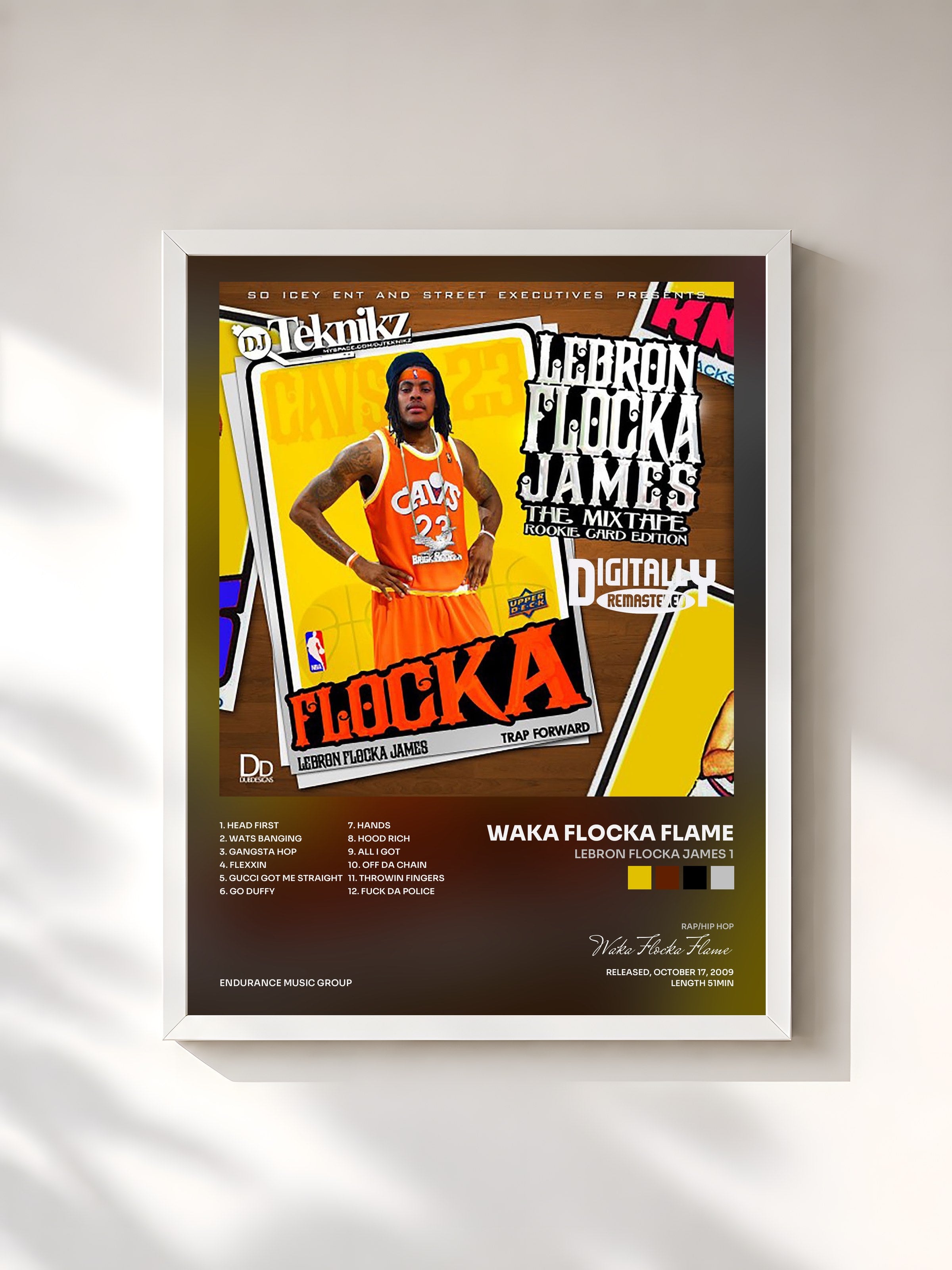 #blanc Tableau de l'album LeBron Flocka James 1 de Waka Flocka Flame, cadre blanc, imprimé et encadré en France