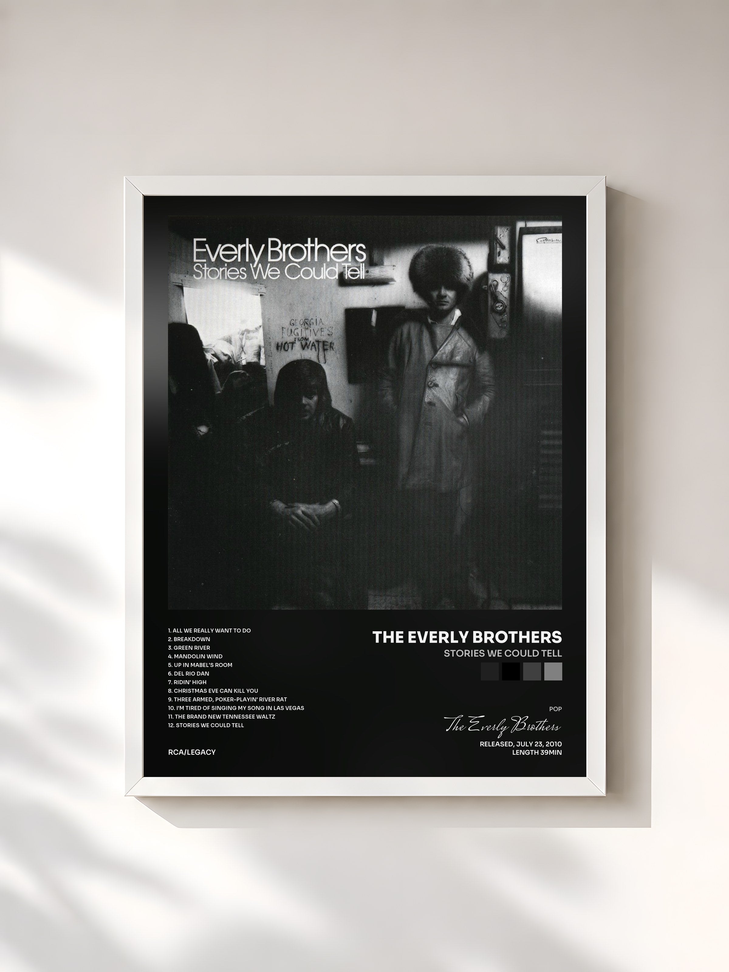 #blanc Tableau de l'album Stories We Could Tell de The Everly Brothers, cadre blanc, imprimé et encadré en France