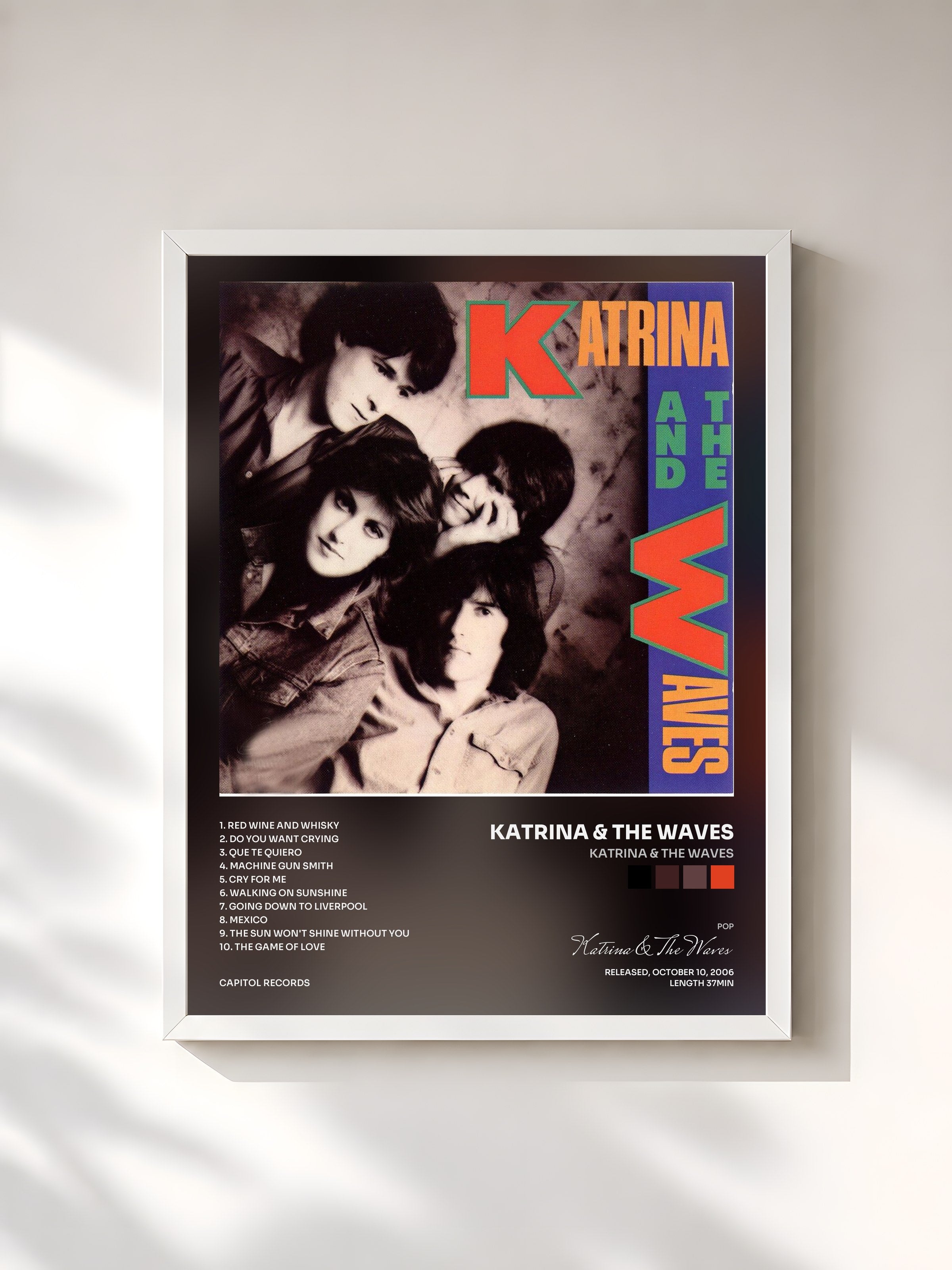 #blanc Tableau de l'album Katrina & The Waves de Katrina & The Waves, cadre blanc, imprimé et encadré en France