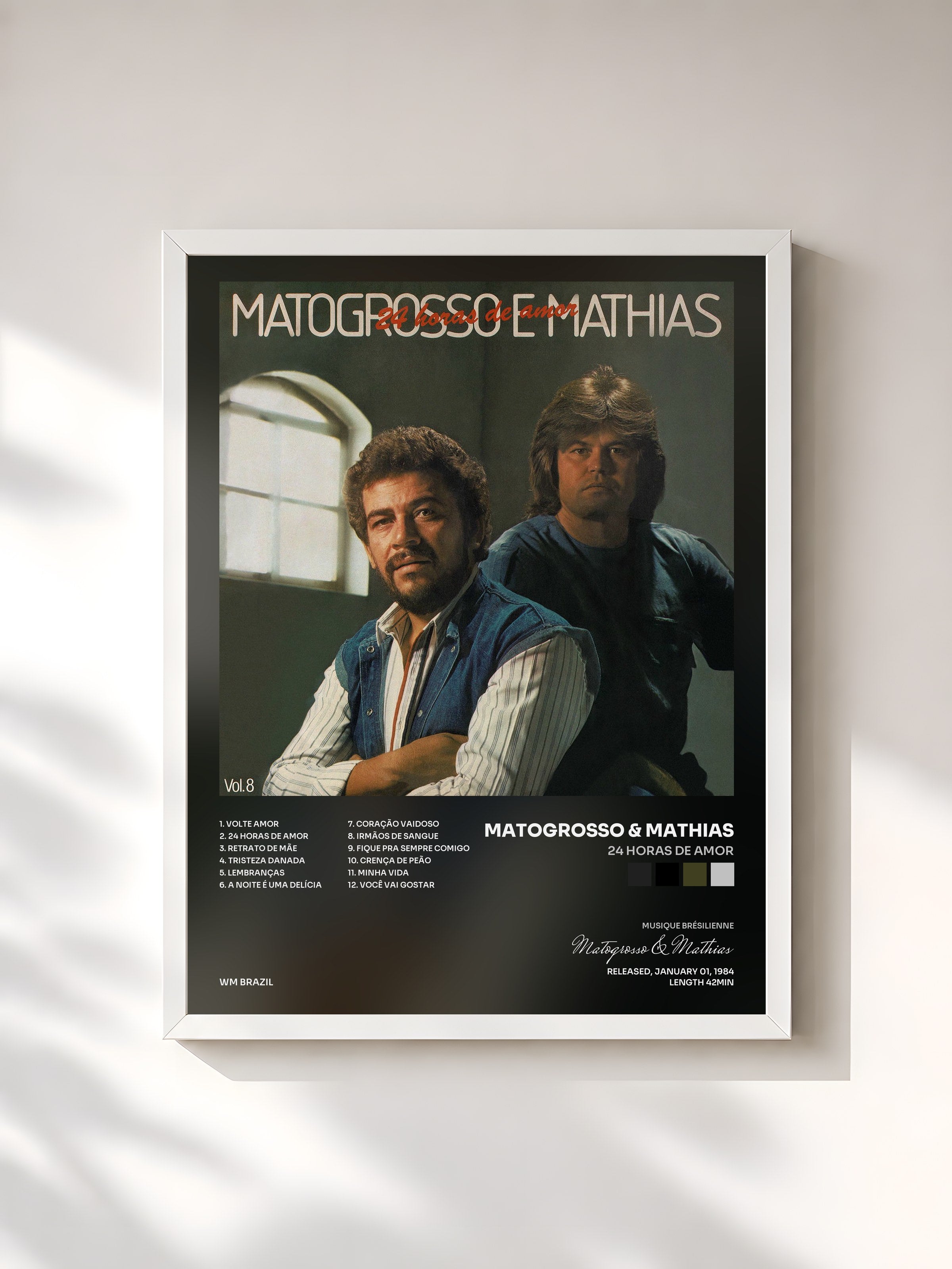#blanc Tableau de l'album 24 Horas de Amor de Matogrosso & Mathias, cadre blanc, imprimé et encadré en France