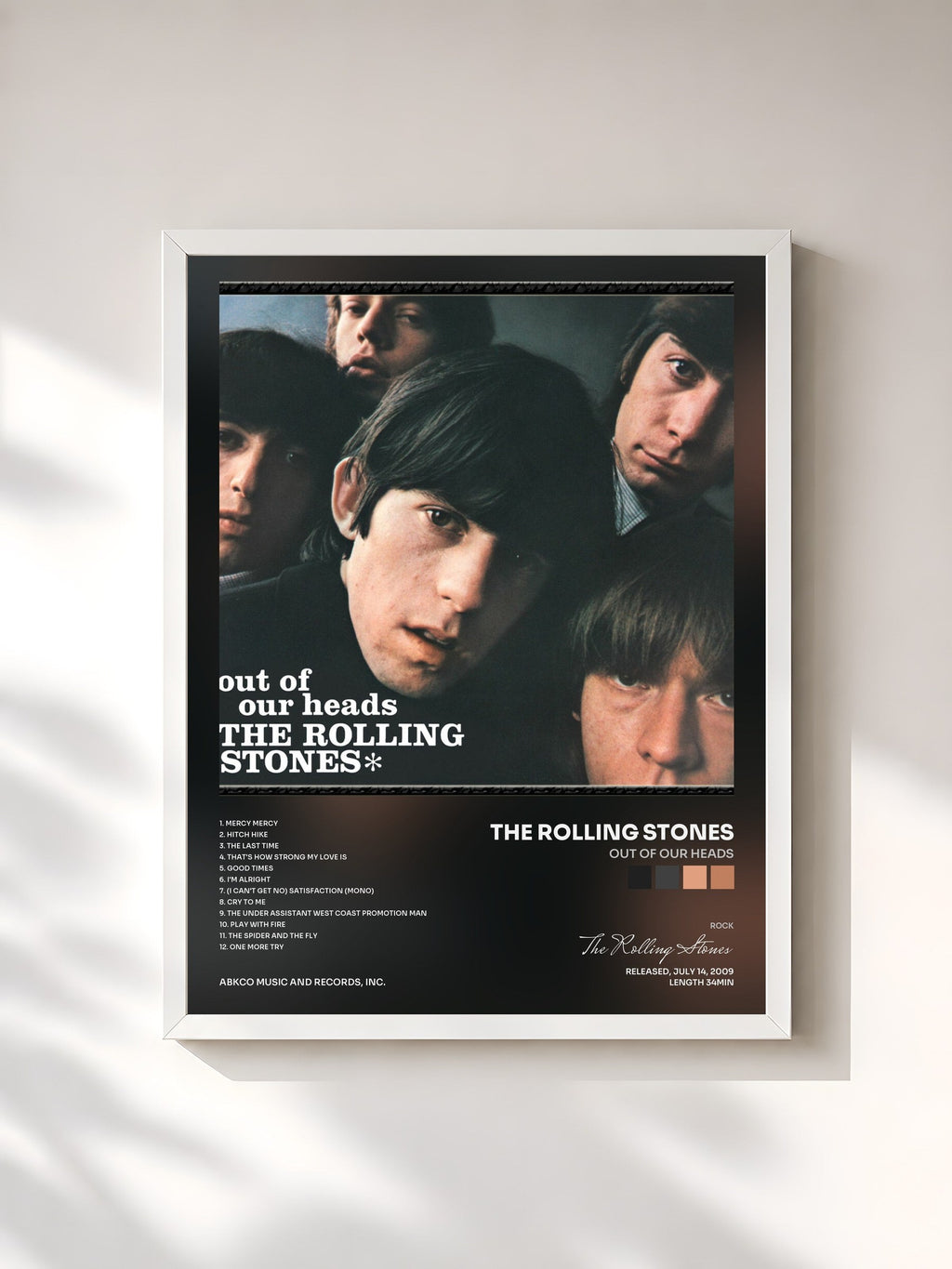#blanc Tableau de l'album Out Of Our Heads de The Rolling Stones, cadre blanc, imprimé et encadré en France