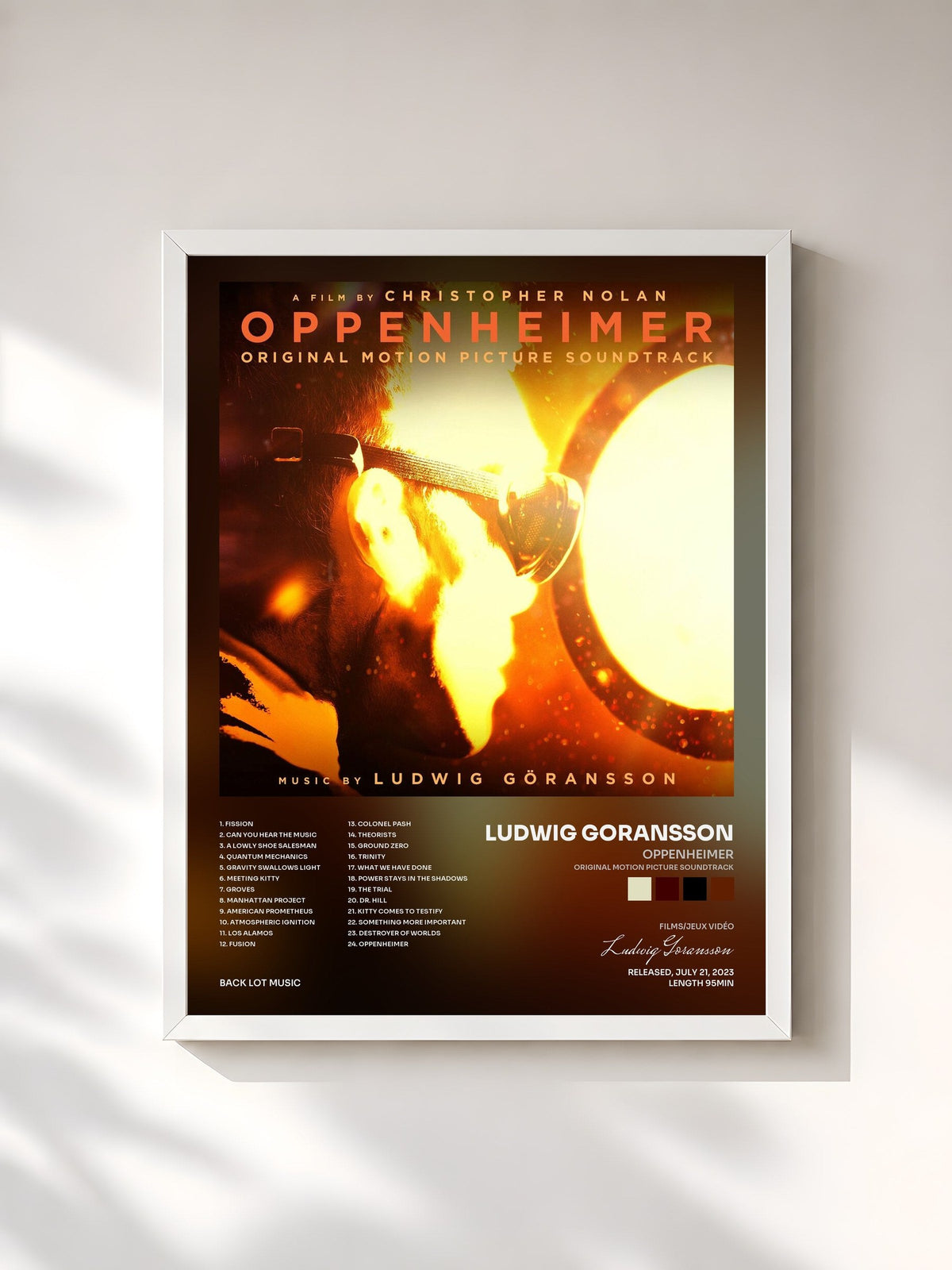 #blanc Tableau de l'album Oppenheimer (Original Motion Picture Soundtrack) de Ludwig Goransson, cadre blanc, imprimé et encadré en France