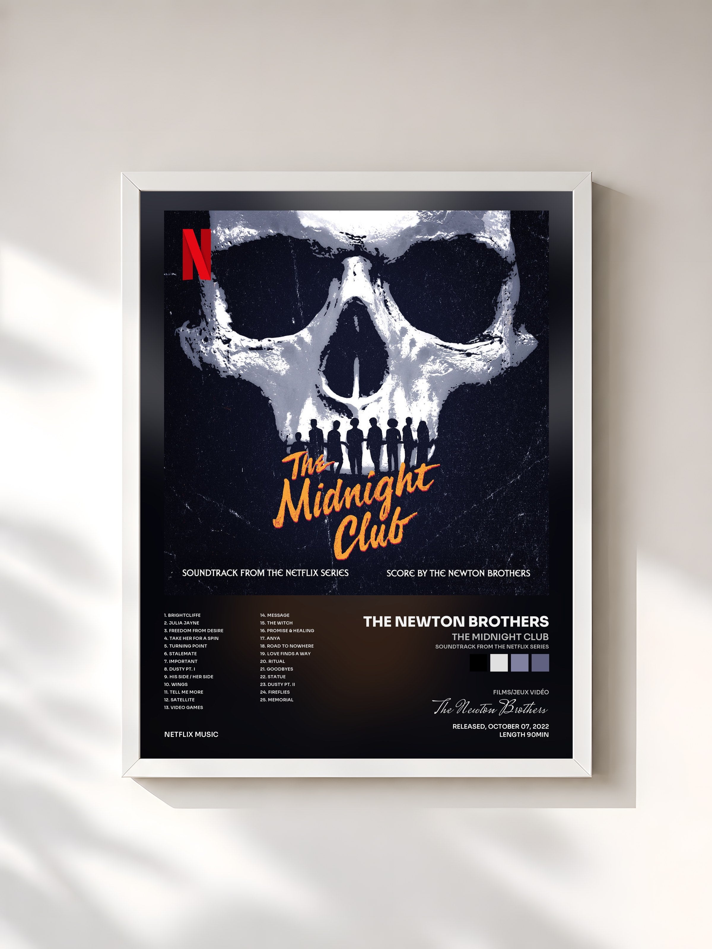#blanc Tableau de l'album The Midnight Club (Soundtrack from the Netflix Series) de The Newton Brothers, cadre blanc, imprimé et encadré en France
