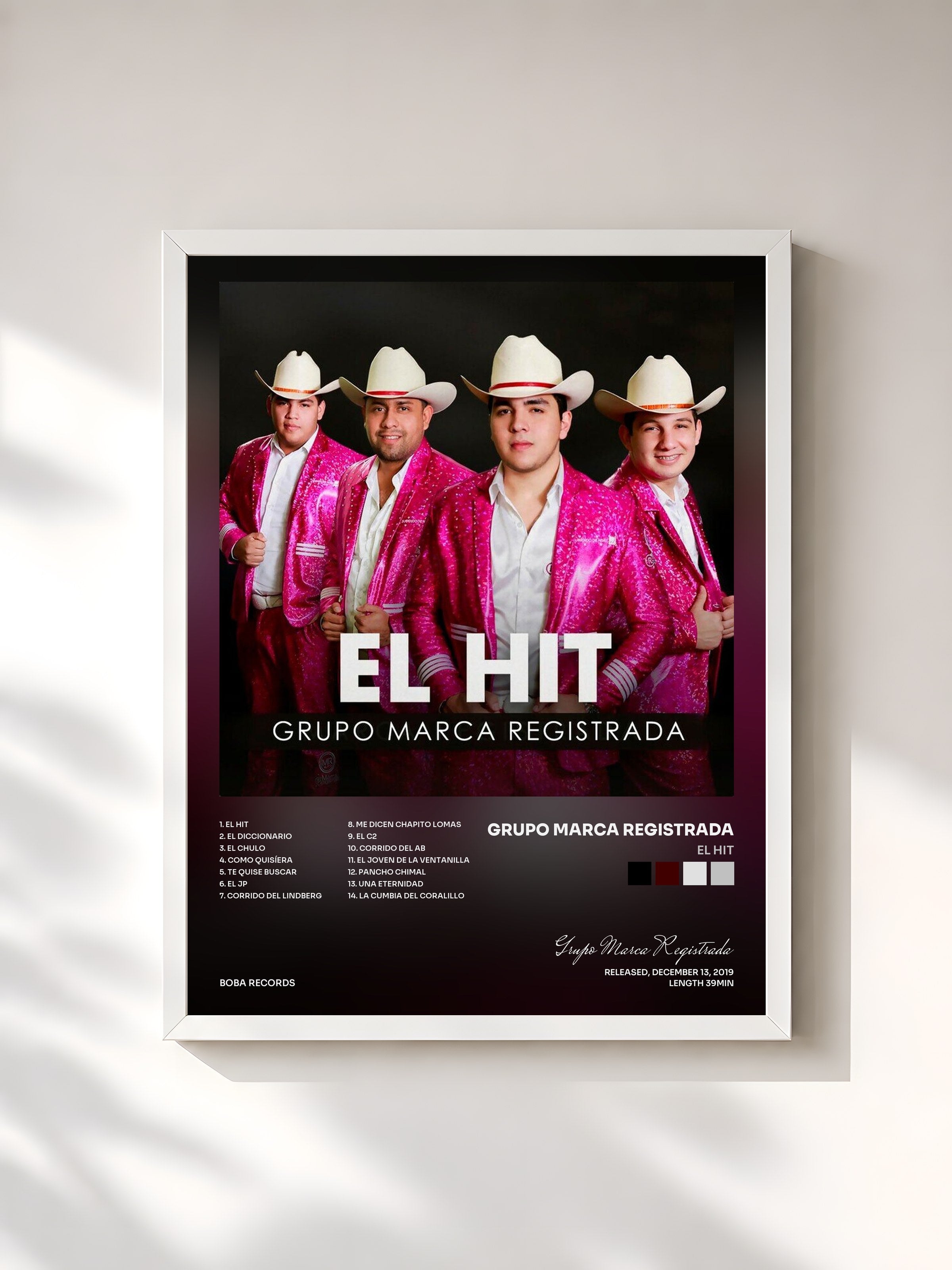 #blanc Tableau de l'album El Hit de Grupo Marca Registrada, cadre blanc, imprimé et encadré en France