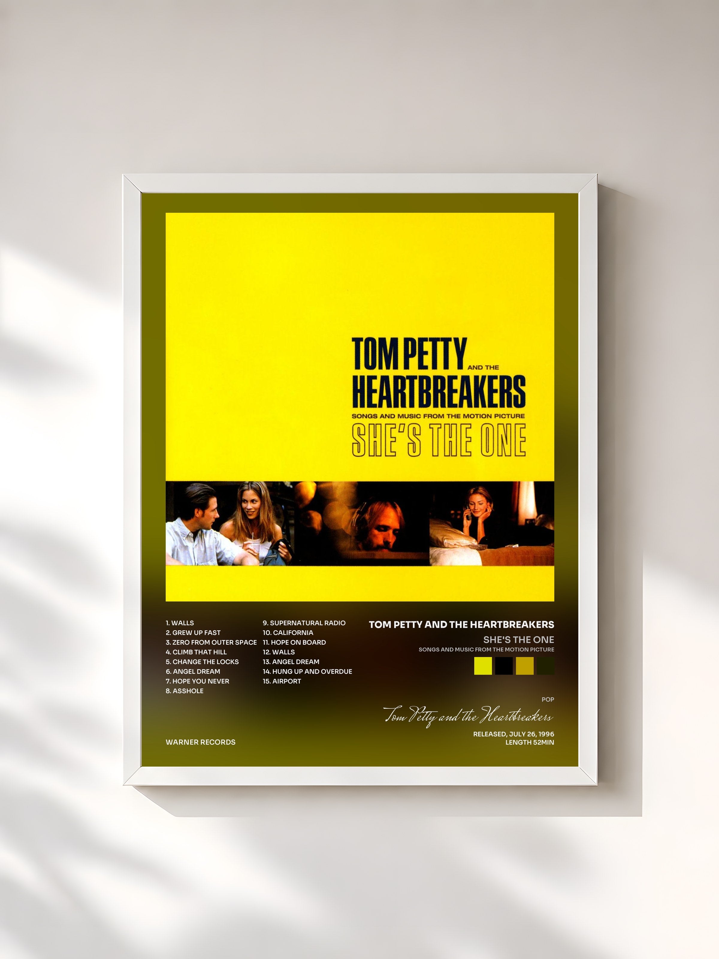 #blanc Tableau de l'album She's the One (Songs and Music from the Motion Picture) de Tom Petty and the Heartbreakers, cadre blanc, imprimé et encadré en France