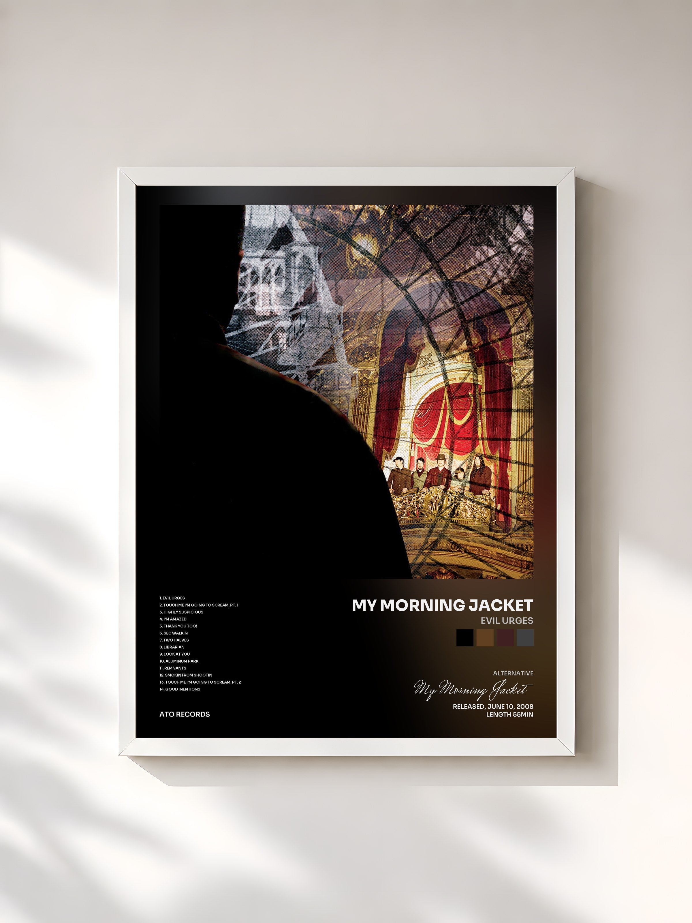 #blanc Tableau de l'album Evil Urges de My Morning Jacket, cadre blanc, imprimé et encadré en France