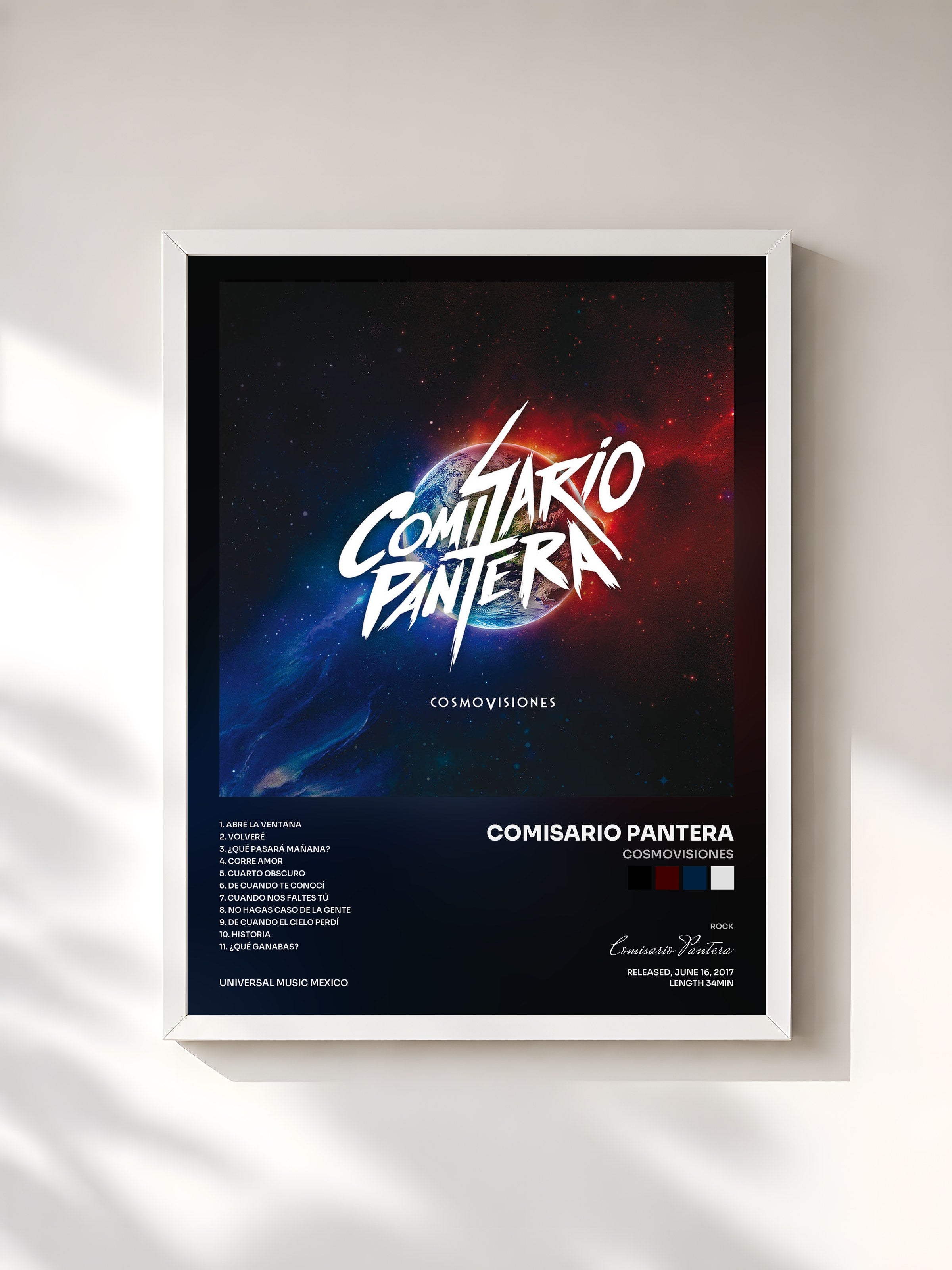 #blanc Tableau de l'album Cosmovisiones de Comisario Pantera, cadre blanc, imprimé et encadré en France