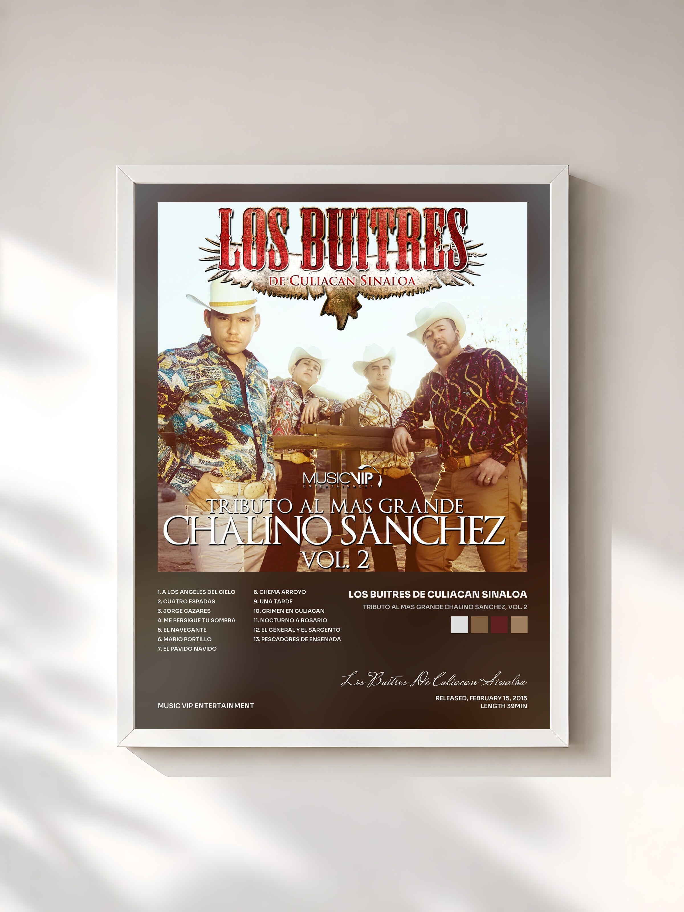 #blanc Tableau de l'album Tributo al Mas Grande Chalino Sanchez, Vol. 2 de Los Buitres De Culiacan Sinaloa, cadre blanc, imprimé et encadré en France