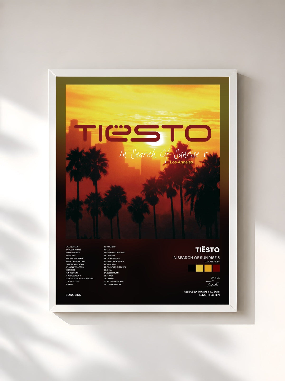 #blanc Tableau de l'album In Search of Sunrise 5 (Los Angeles) mixed by Tiësto de Tiësto, cadre blanc, imprimé et encadré en France