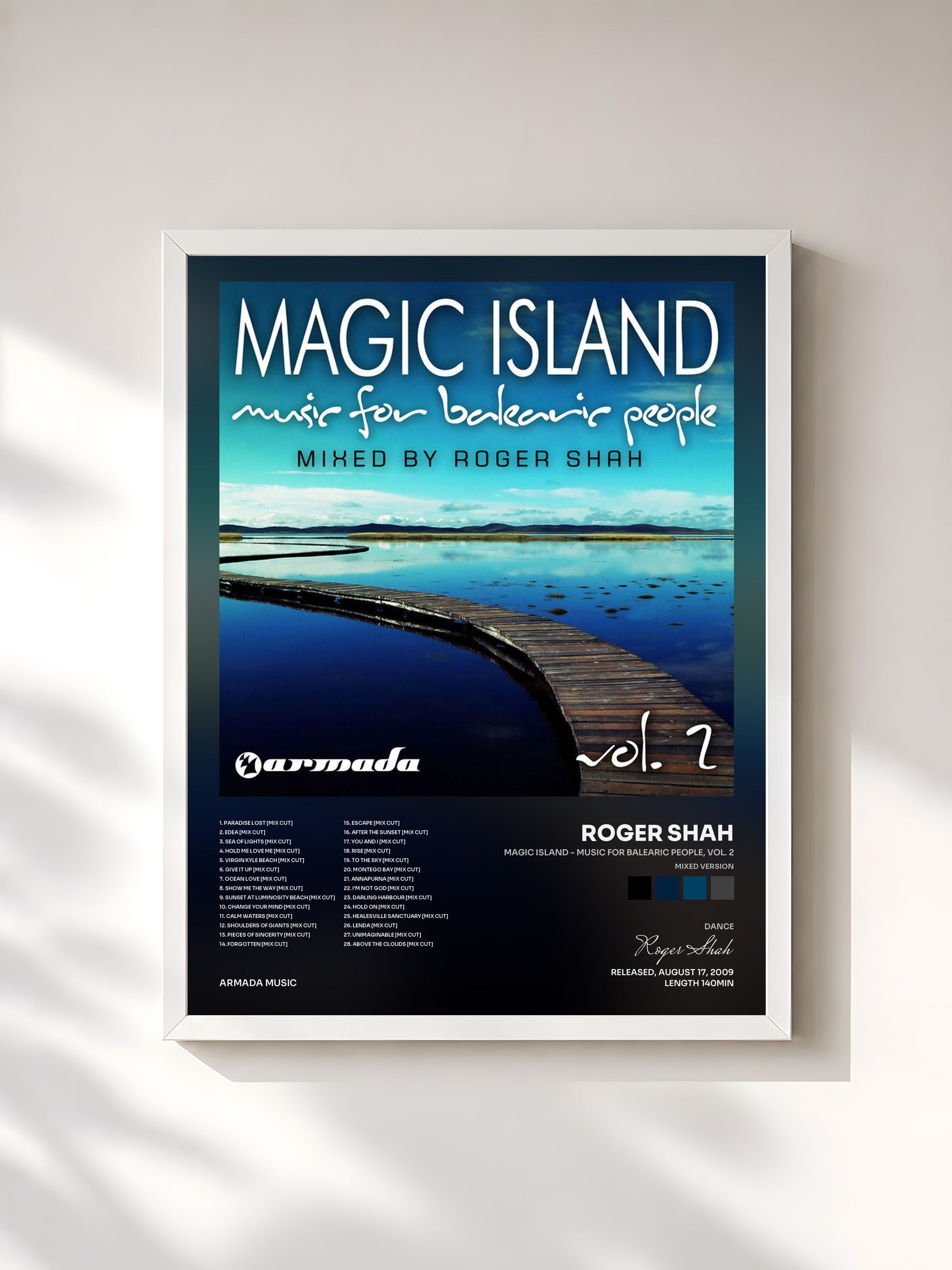 #blanc Tableau de l'album Magic Island - Music For Balearic People, Vol. 2 (Mixed Version) de Roger Shah, cadre blanc, imprimé et encadré en France
