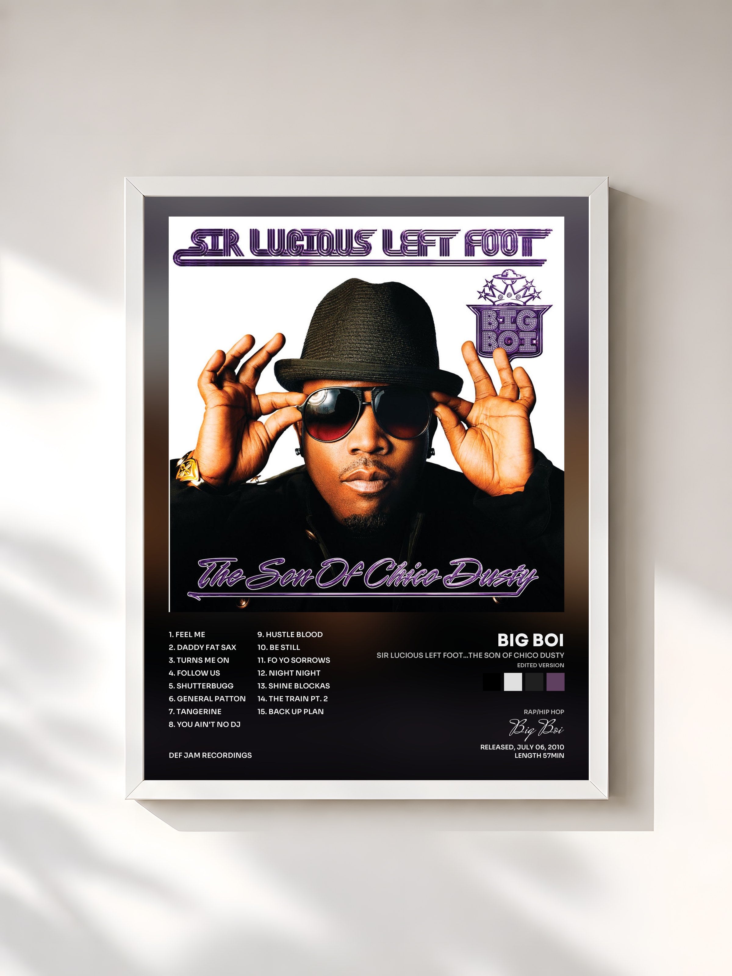 #blanc Tableau de l'album Sir Lucious Left Foot...The Son Of Chico Dusty (Edited Version) de Big Boi, cadre blanc, imprimé et encadré en France