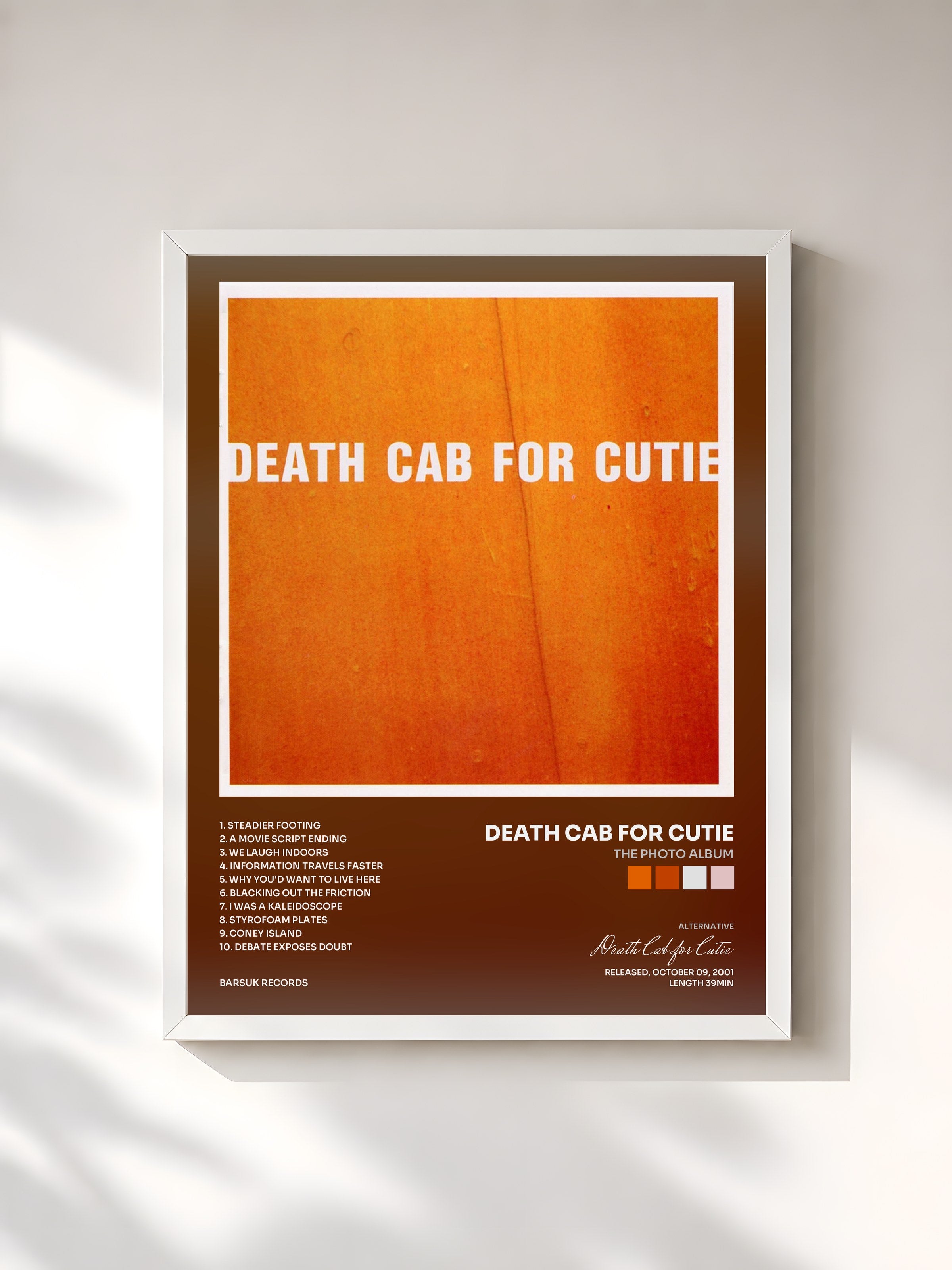 #blanc Tableau de l'album The Photo Album de Death Cab for Cutie, cadre blanc, imprimé et encadré en France