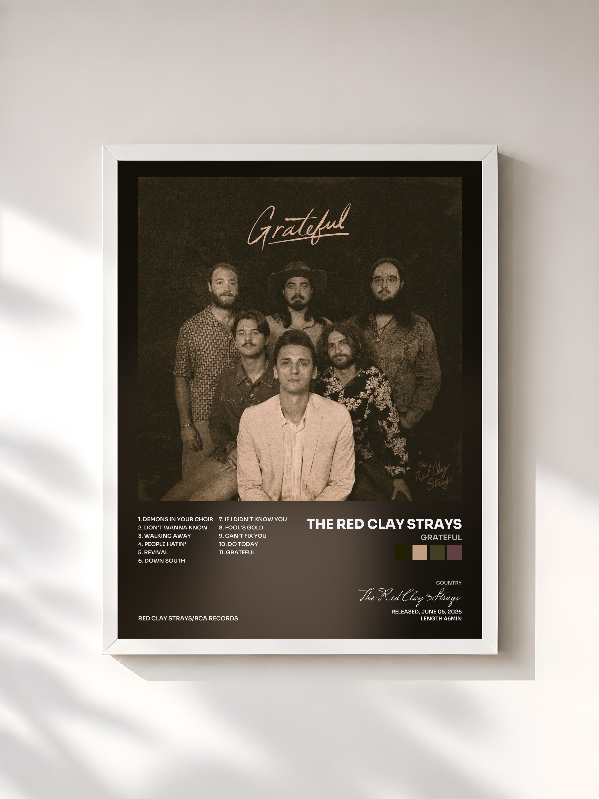 #blanc Tableau de l'album Grateful de The Red Clay Strays, cadre blanc, imprimé et encadré en France