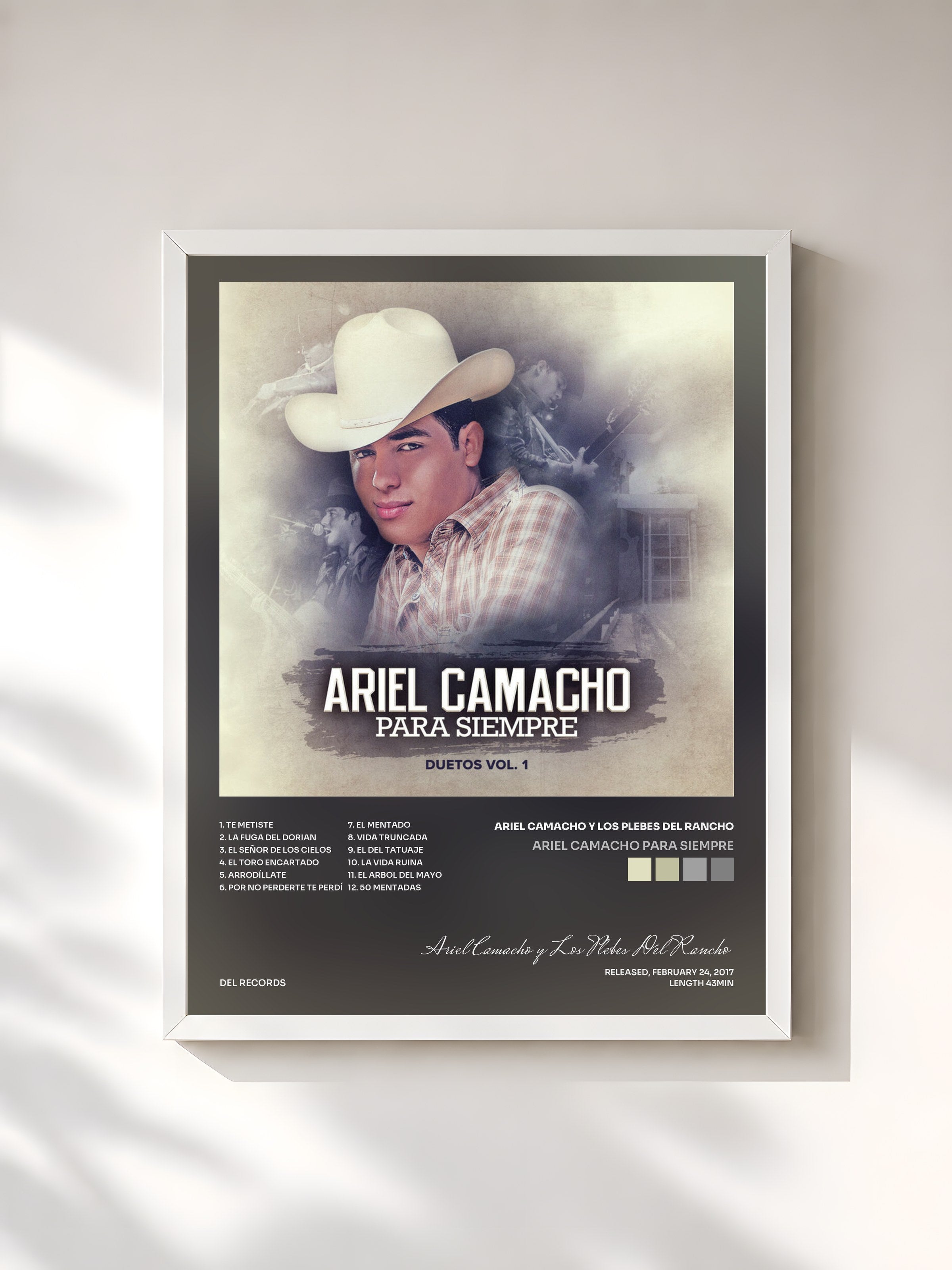 #blanc Tableau de l'album Ariel Camacho Para Siempre de Ariel Camacho y Los Plebes Del Rancho, cadre blanc, imprimé et encadré en France