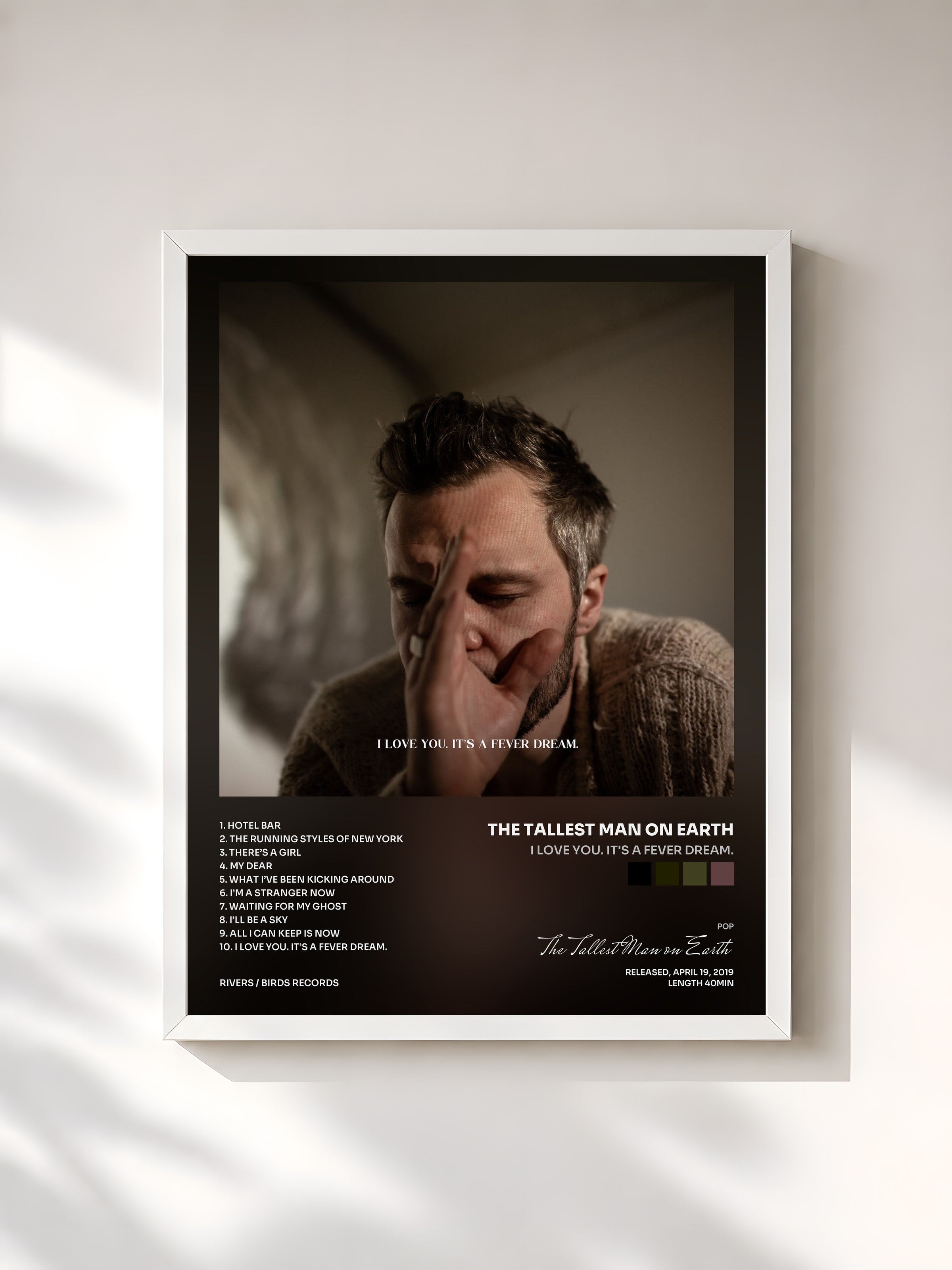 #blanc Tableau de l'album I Love You. It's a Fever Dream. de The Tallest Man on Earth, cadre blanc, imprimé et encadré en France