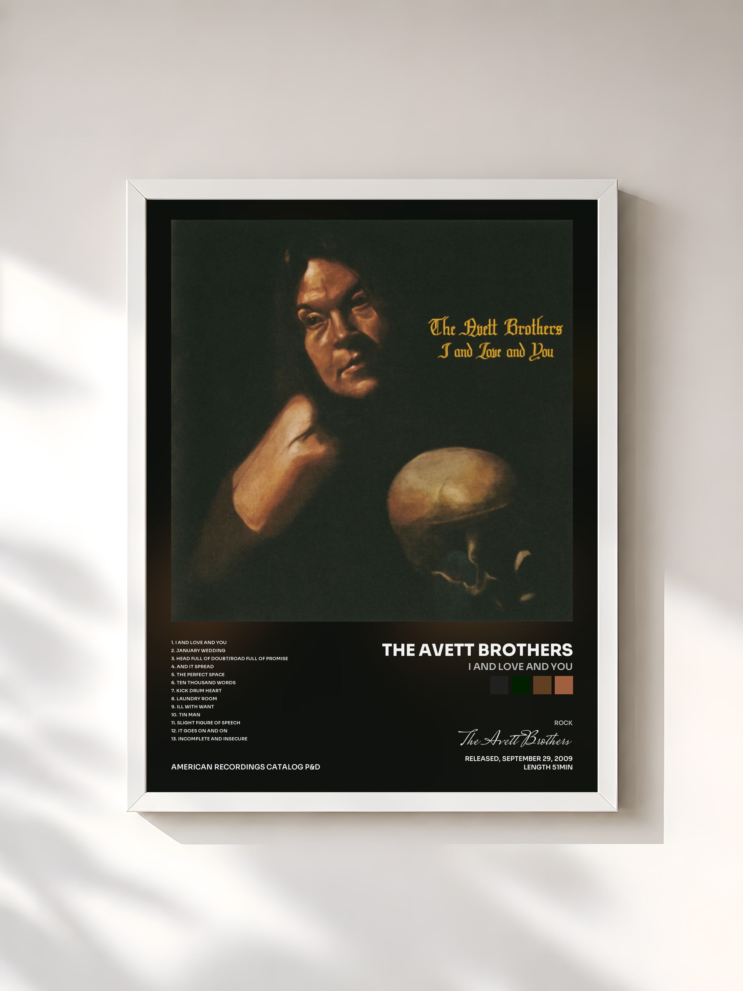 #blanc Tableau de l'album I And Love And You de The Avett Brothers, cadre blanc, imprimé et encadré en France