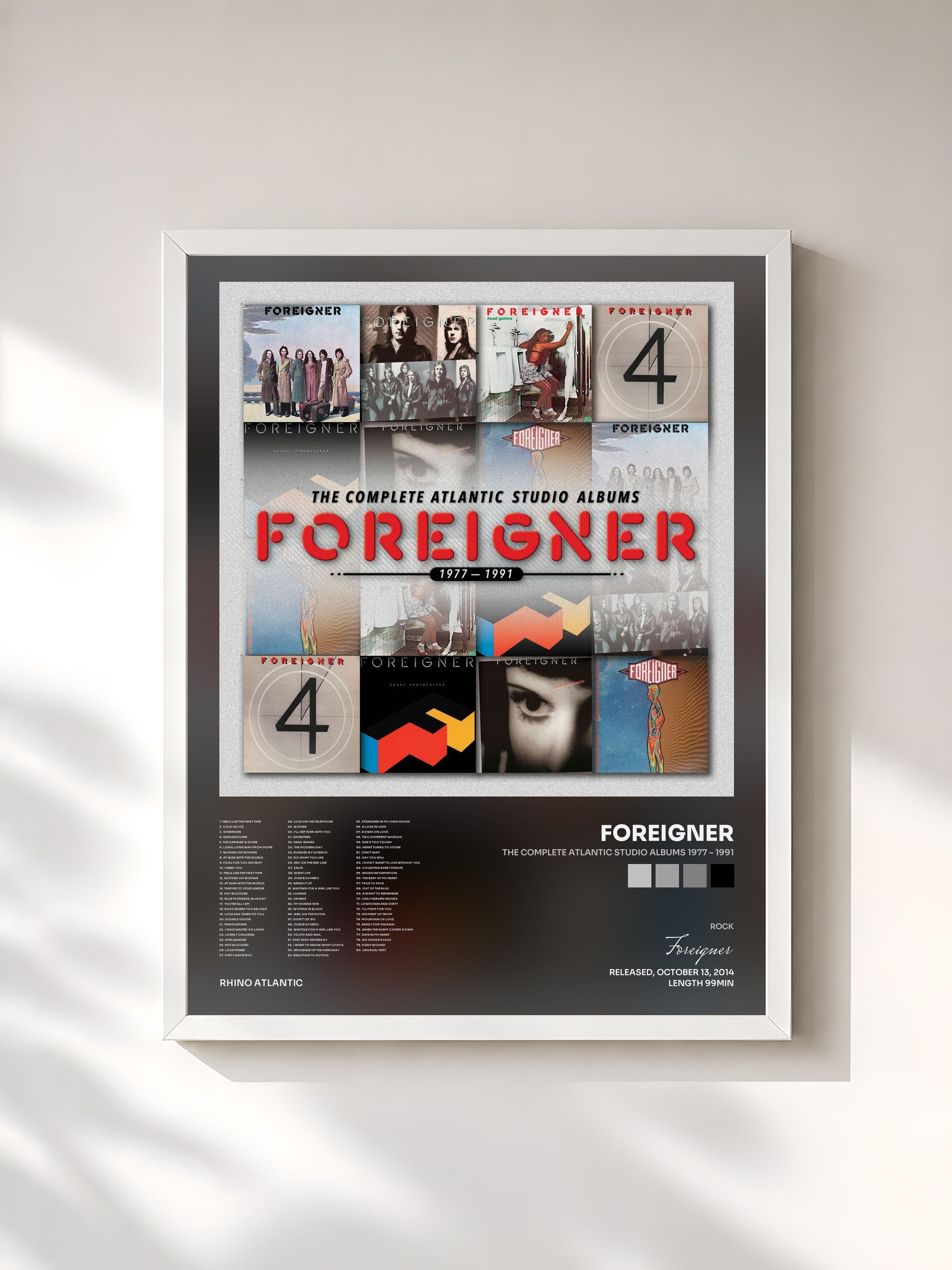 #blanc Tableau de l'album The Complete Atlantic Studio Albums 1977 - 1991 de Foreigner, cadre blanc, imprimé et encadré en France