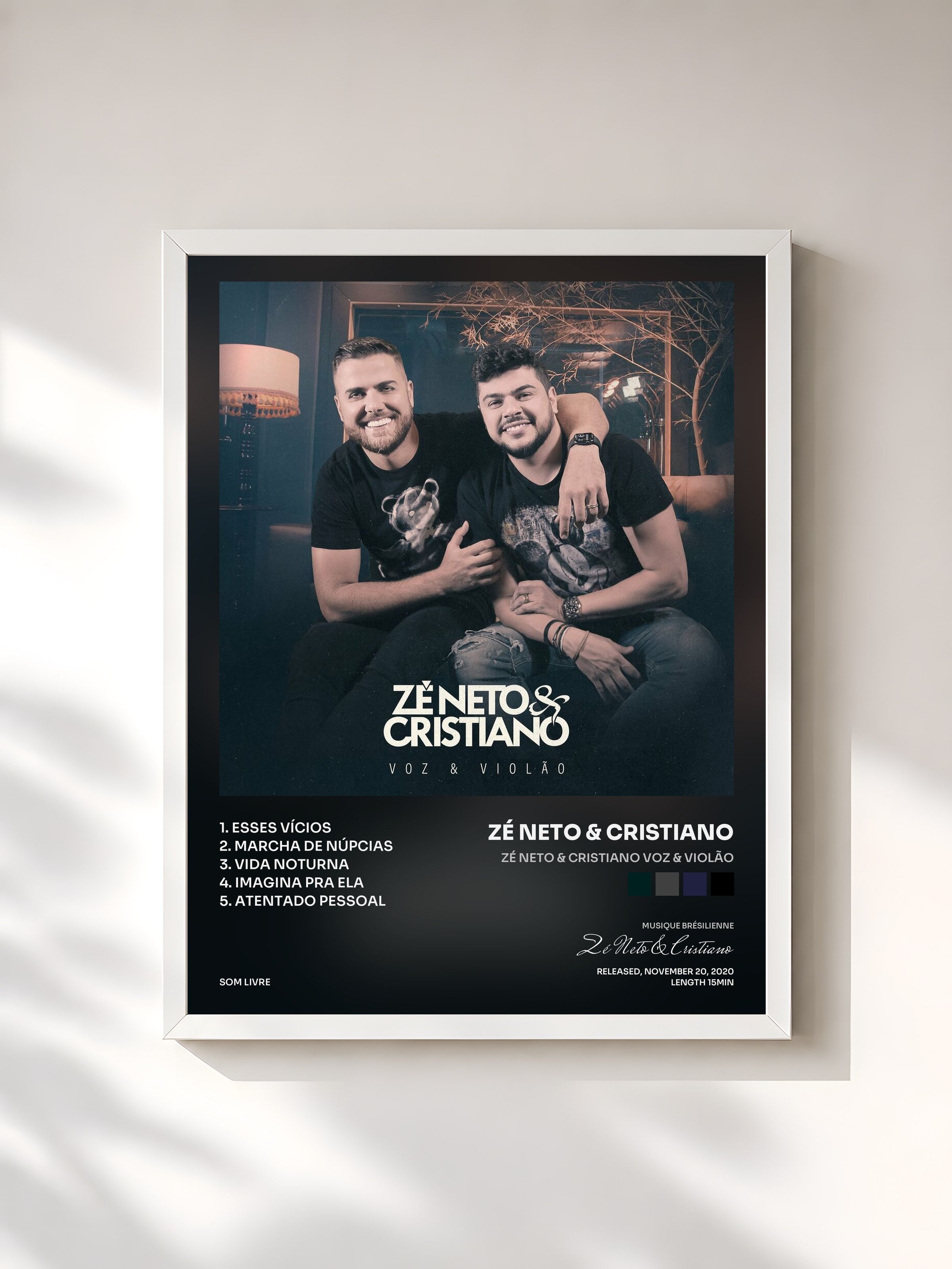 #blanc Tableau de l'album Zé Neto & Cristiano Voz & Violão de Zé Neto & Cristiano, cadre blanc, imprimé et encadré en France