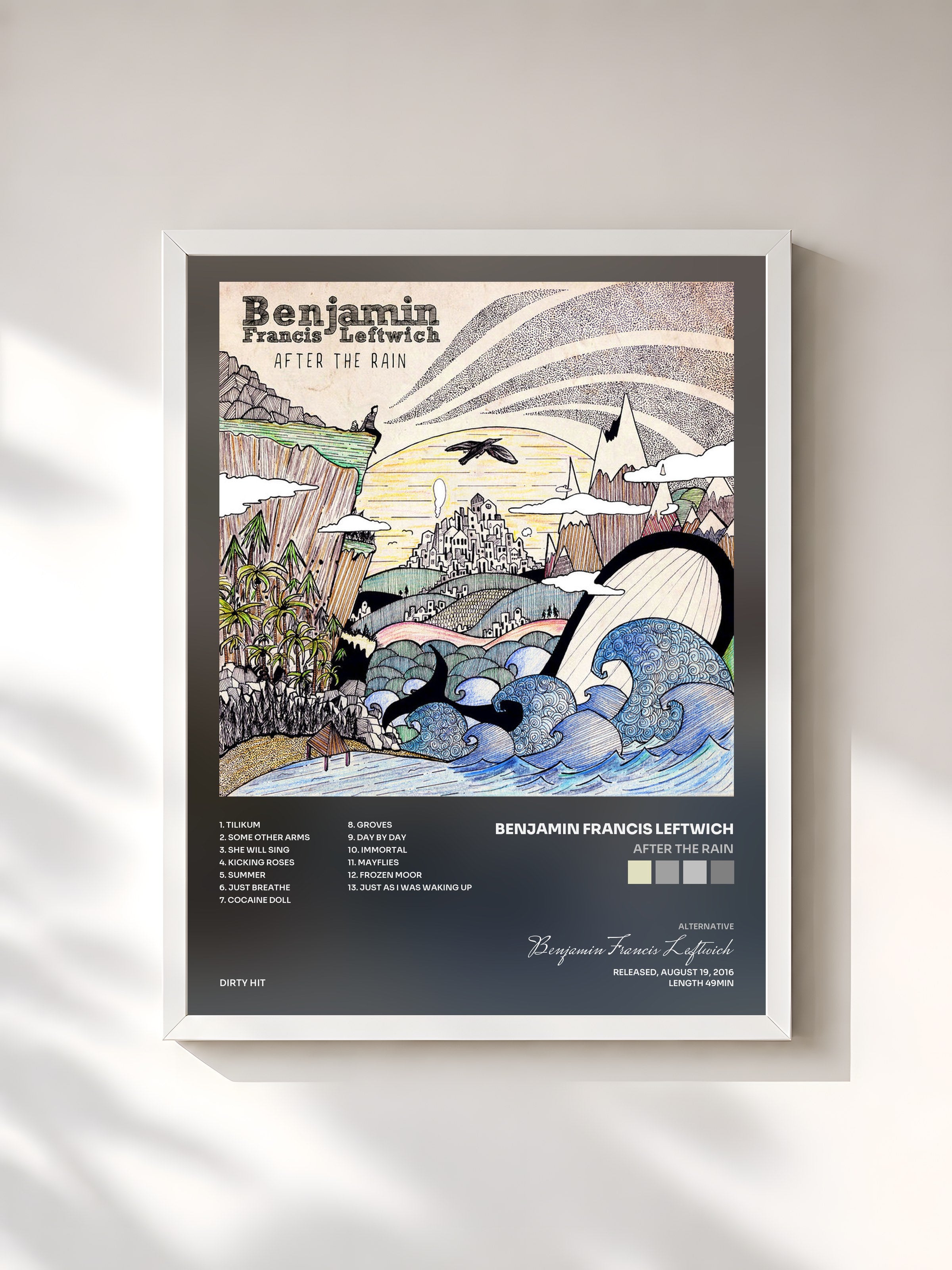#blanc Tableau de l'album After the Rain de Benjamin Francis Leftwich, cadre blanc, imprimé et encadré en France