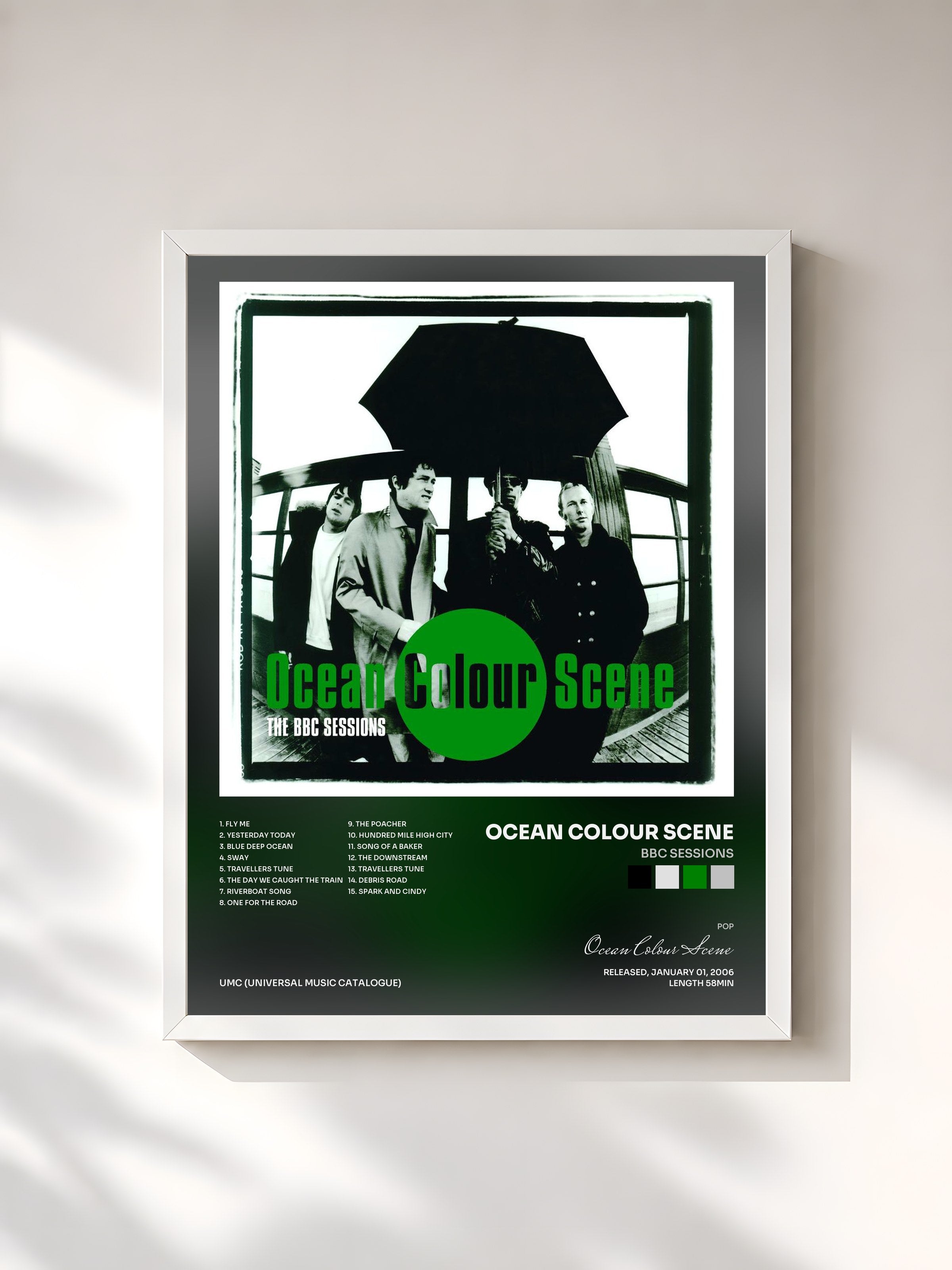 #blanc Tableau de l'album BBC Sessions de Ocean Colour Scene, cadre blanc, imprimé et encadré en France