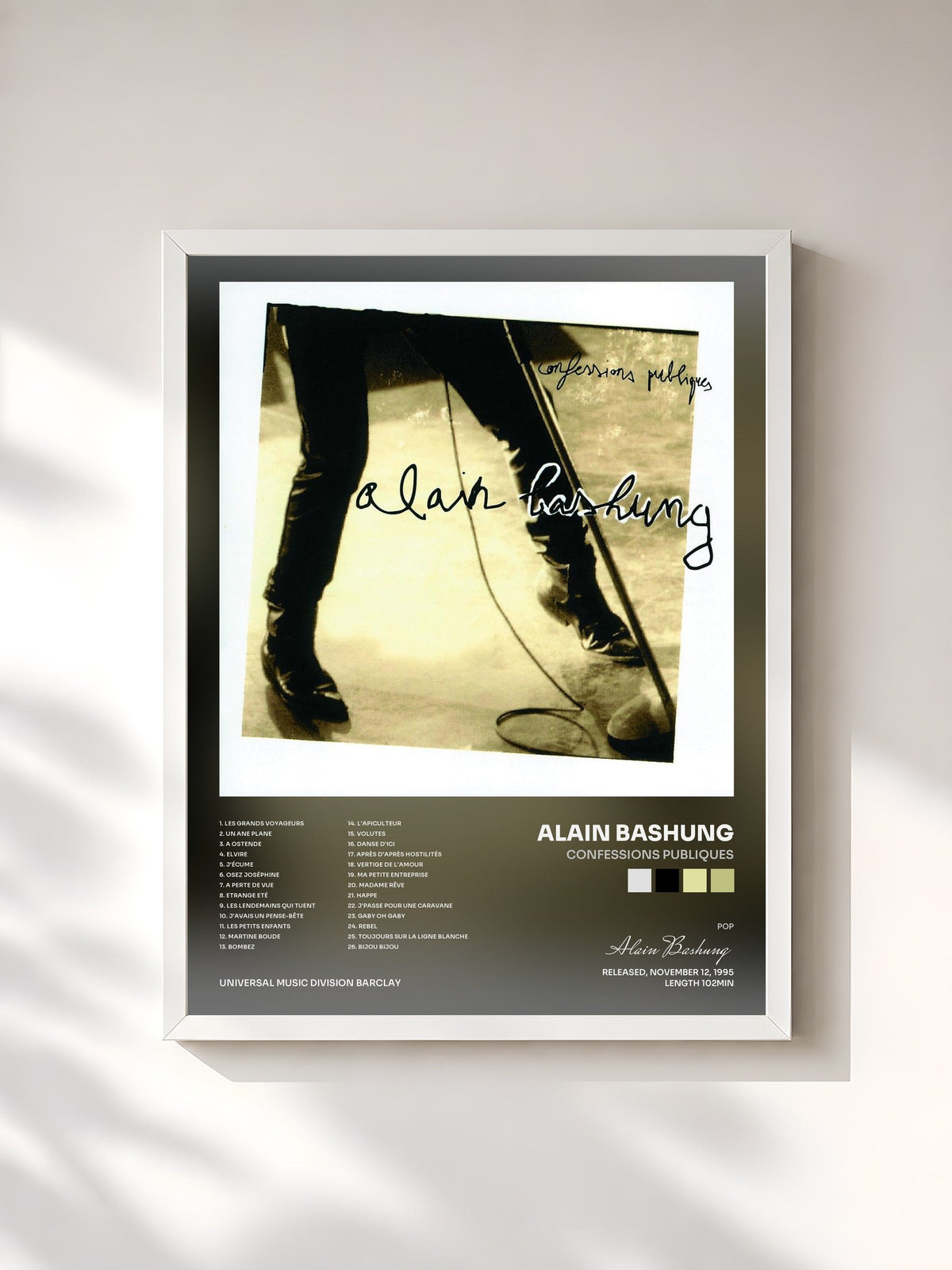 #blanc Confessions Publiques di Alain Bashung in stampa incorniciata, cornice bianca, stampata e incorniciata in Francia
