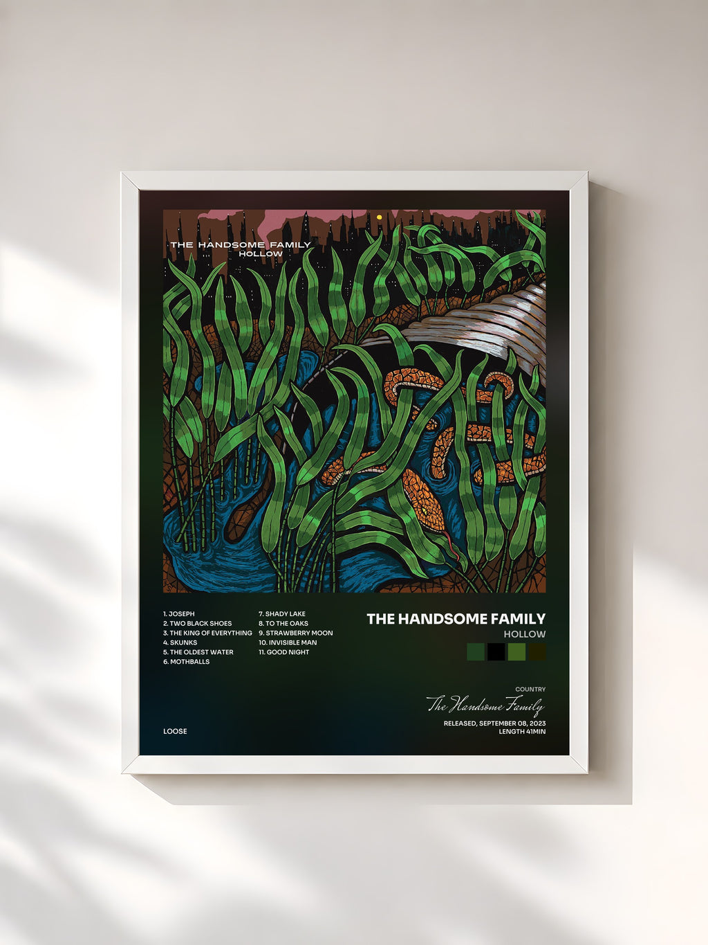 #blanc Hollow by The Handsome Family as a framed art print, white frame, printed and framed in France