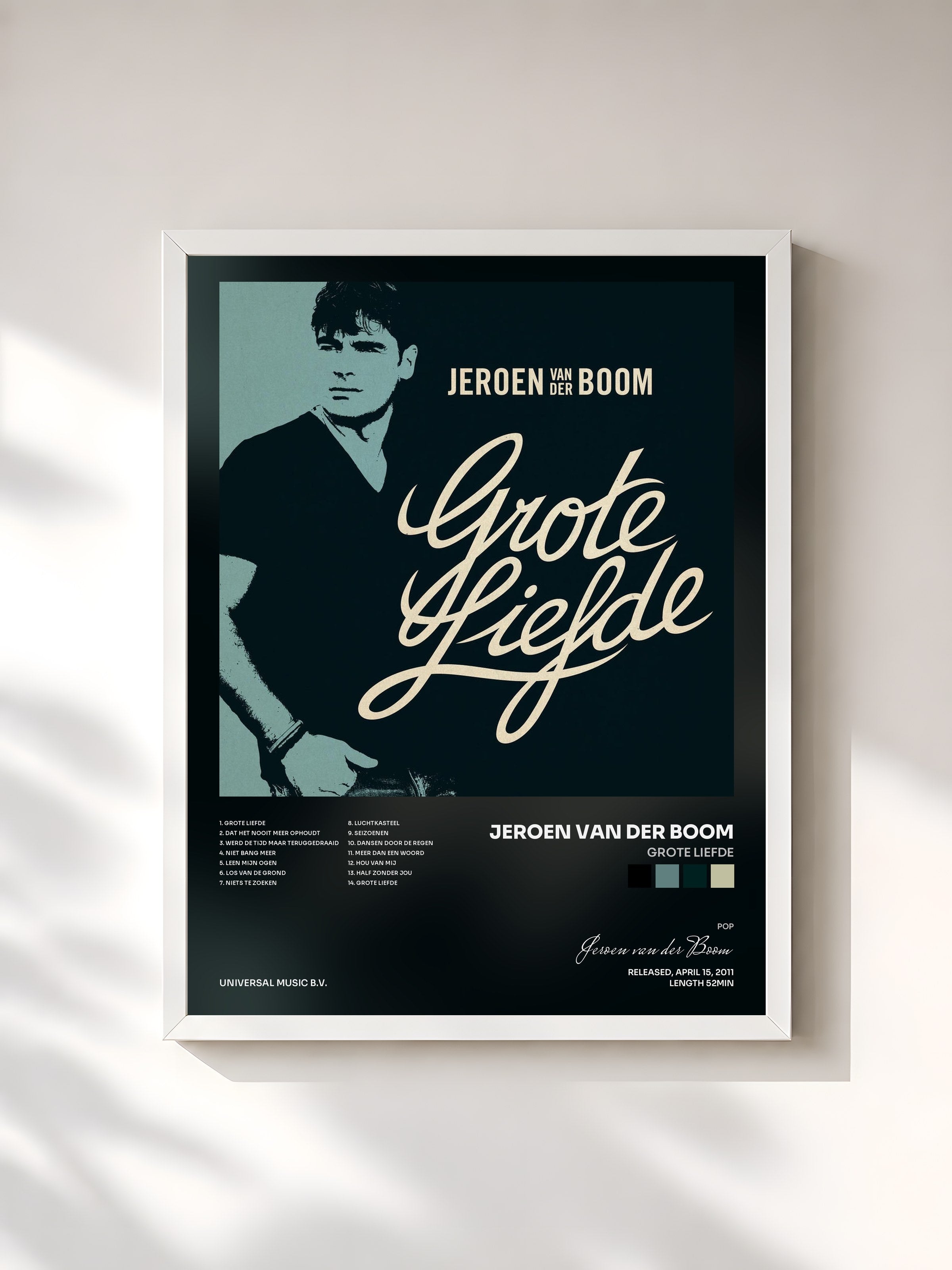 #blanc Tableau de l'album Grote Liefde de Jeroen van der Boom, cadre blanc, imprimé et encadré en France