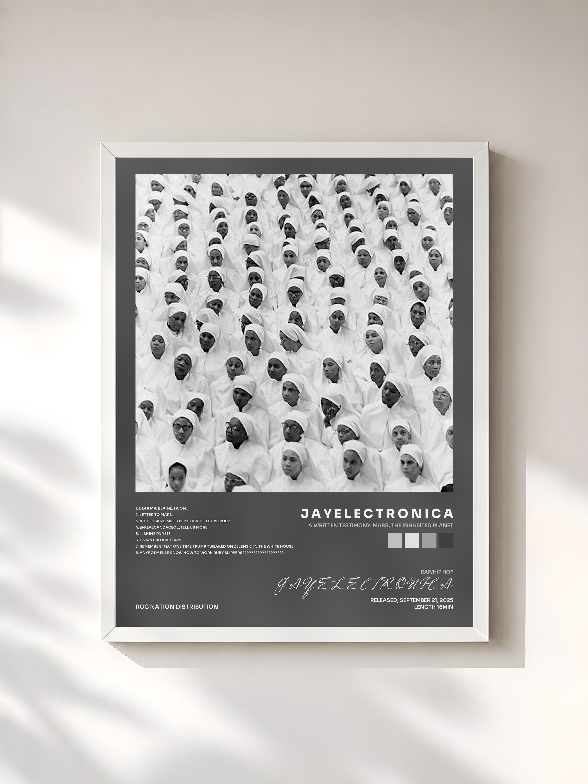 #blanc Tableau de l'album A Written Testimony: Mars, The Inhabited Planet de J A Y E L E C T R O N I C A, cadre blanc, imprimé et encadré en France