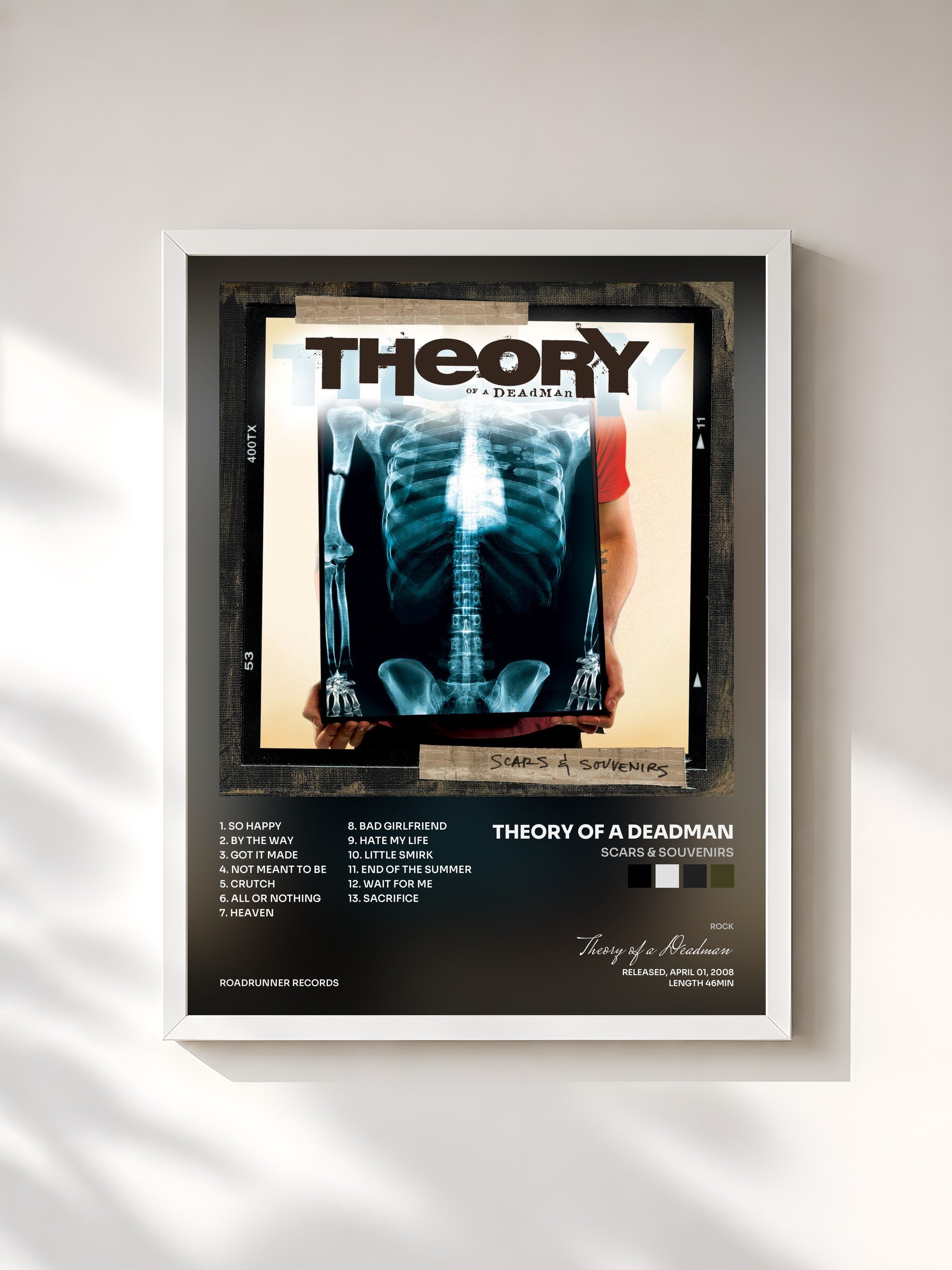 #blanc Tableau de l'album Scars & Souvenirs de Theory of a Deadman, cadre blanc, imprimé et encadré en France