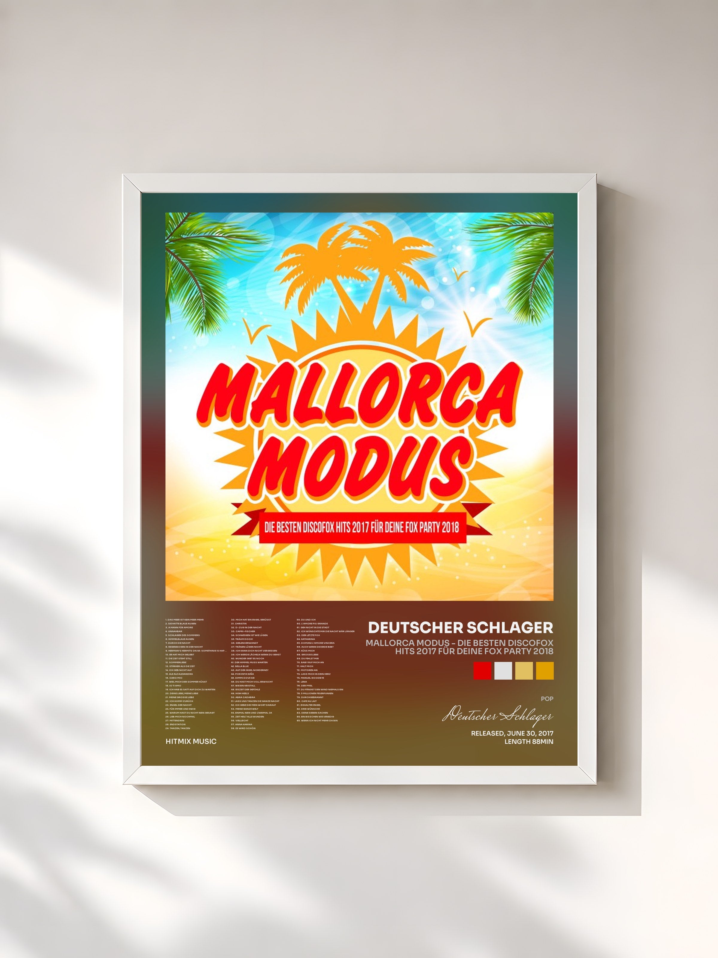 #blanc Tableau de l'album Mallorca Modus - Die besten Discofox Hits 2017 für deine Fox Party 2018 de Deutscher Schlager, cadre blanc, imprimé et encadré en France