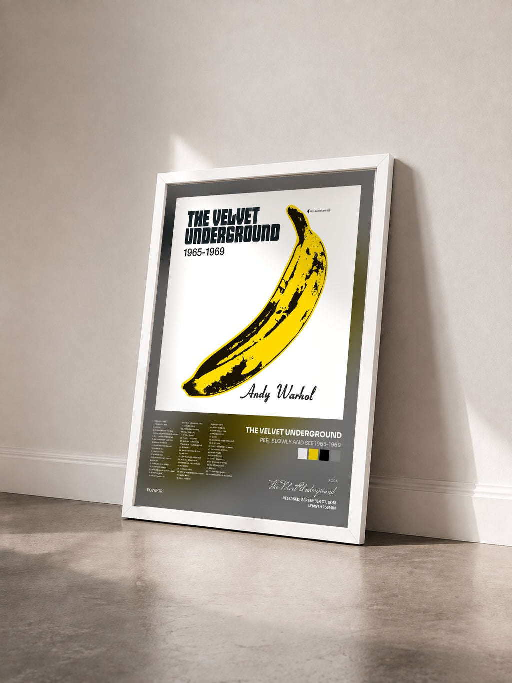 #blanc Peel Slowly And See 1965-1969 de The Velvet Underground en lámina enmarcada vista de tres cuartos, marco blanco