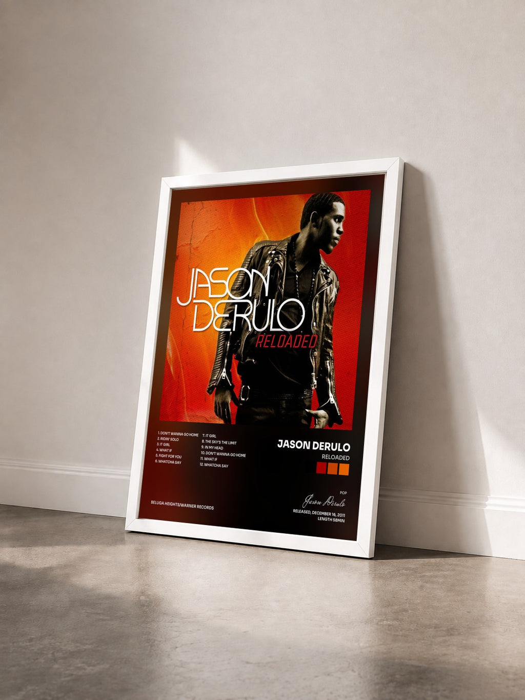 #blanc Reloaded de Jason Derulo en lámina enmarcada vista de tres cuartos, marco blanco