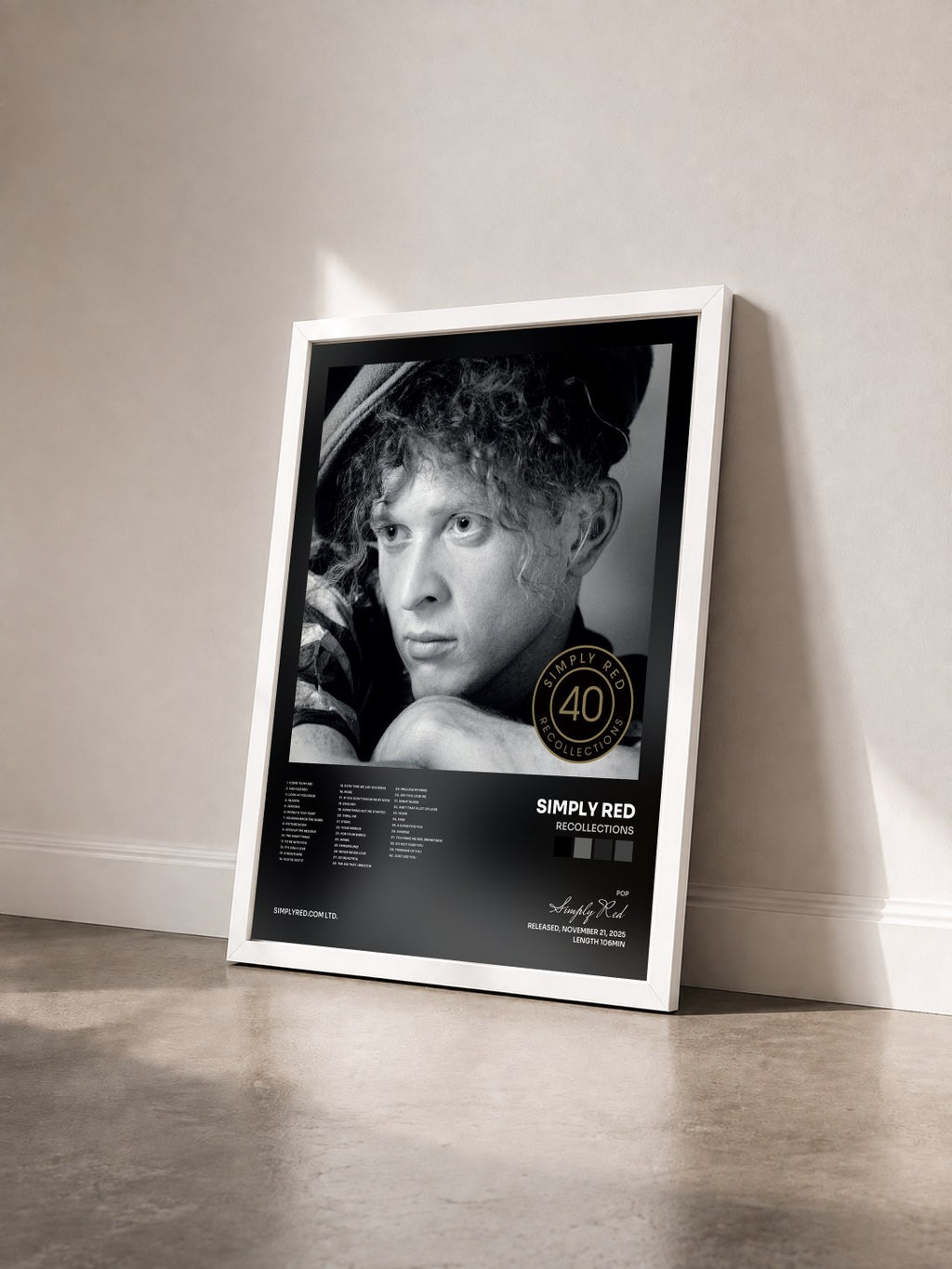 #blanc Tableau de l'album Recollections de Simply Red vu de trois quarts, cadre blanc