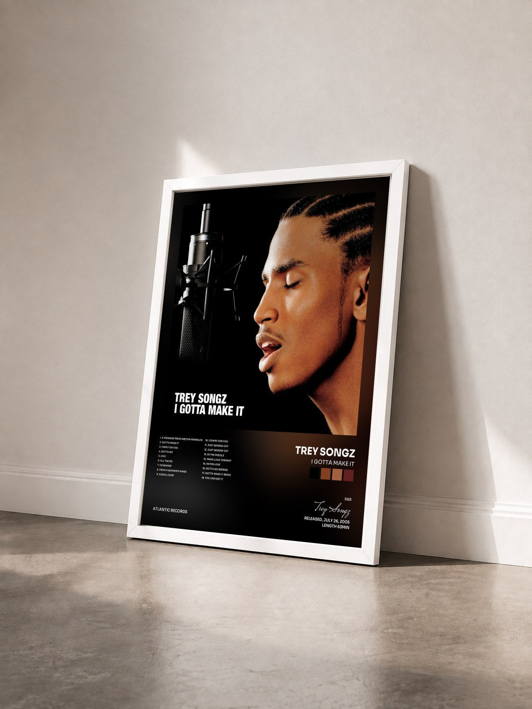 #blanc Tableau de l'album I Gotta Make It de Trey Songz vu de trois quarts, cadre blanc
