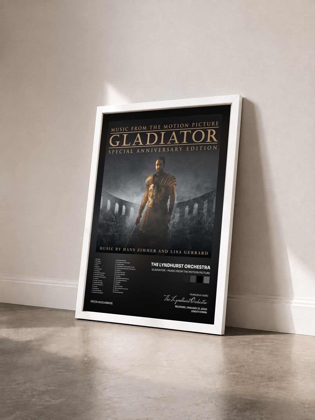 #blanc Tableau de l'album Gladiator - Music From The Motion Picture de The Lyndhurst Orchestra vu de trois quarts, cadre blanc