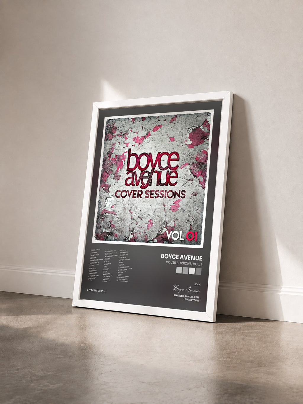 #blanc Tableau de l'album Cover Sessions, Vol. 1 de Boyce Avenue vu de trois quarts, cadre blanc