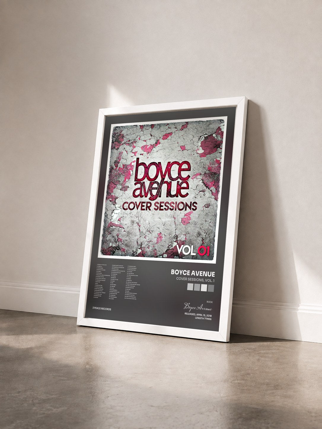#blanc Tableau de l'album Cover Sessions, Vol. 1 de Boyce Avenue vu de trois quarts, cadre blanc