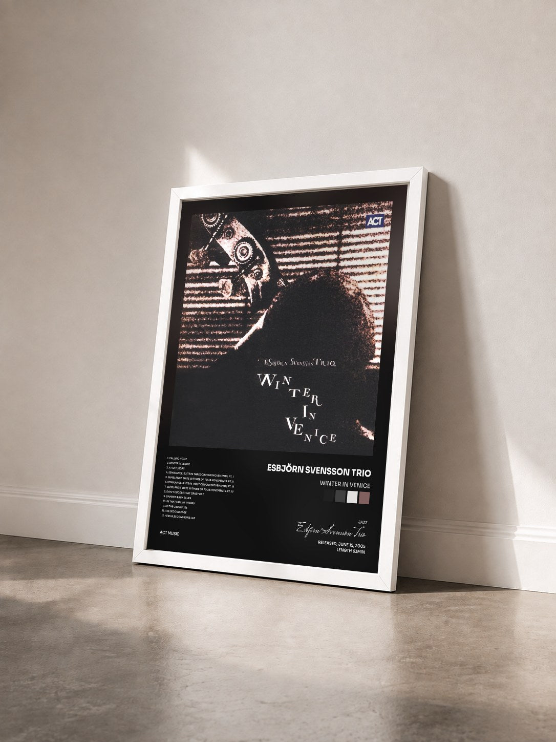 #blanc Tableau de l'album Winter in Venice de Esbjörn Svensson Trio vu de trois quarts, cadre blanc