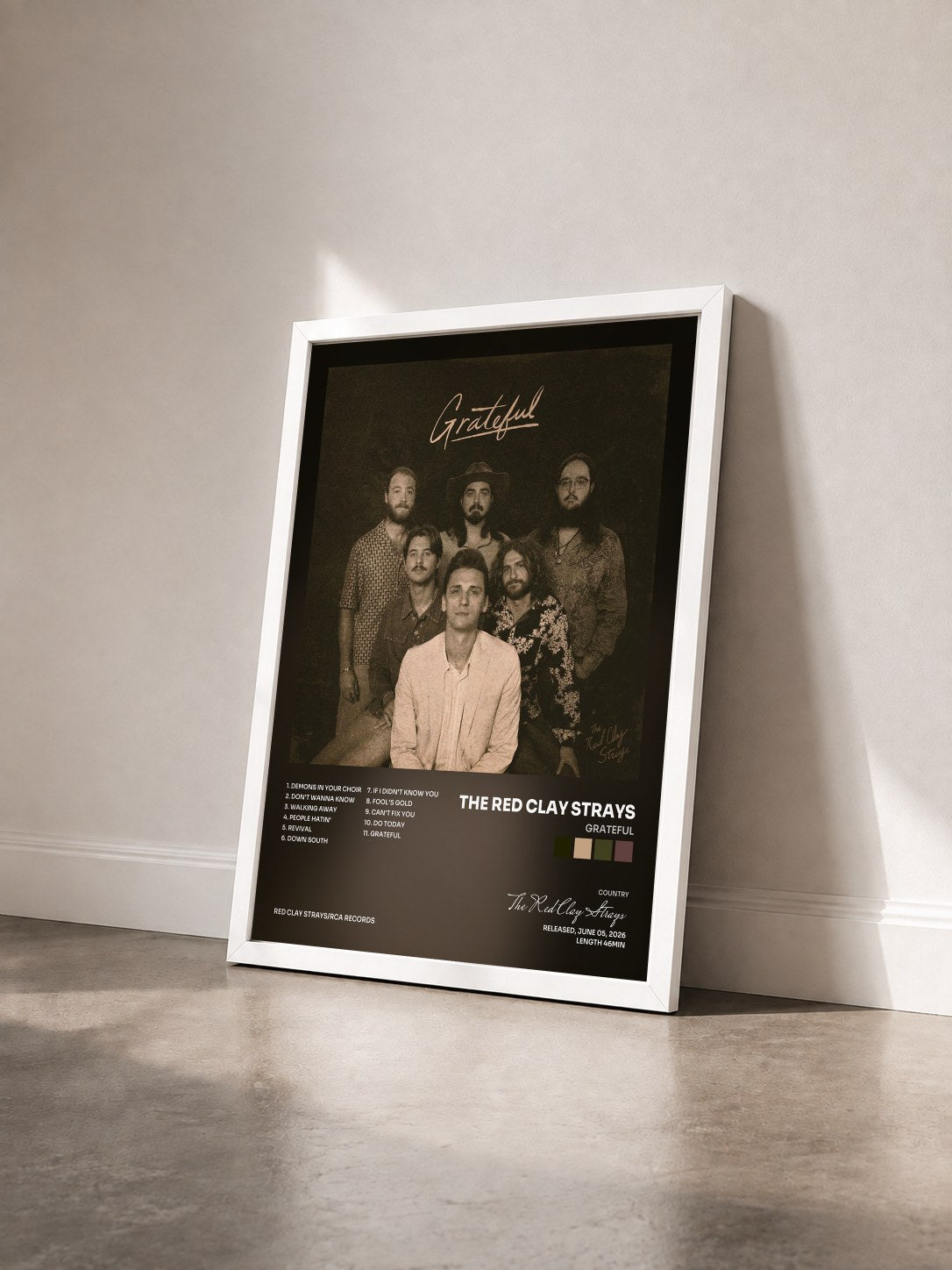 #blanc Tableau de l'album Grateful de The Red Clay Strays vu de trois quarts, cadre blanc
