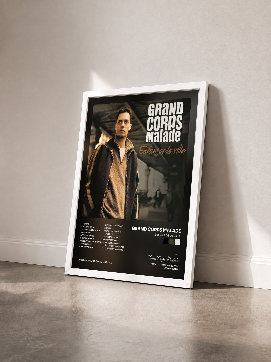 #blanc Tableau de l'album Enfant de la ville de Grand Corps Malade vu de trois quarts, cadre blanc