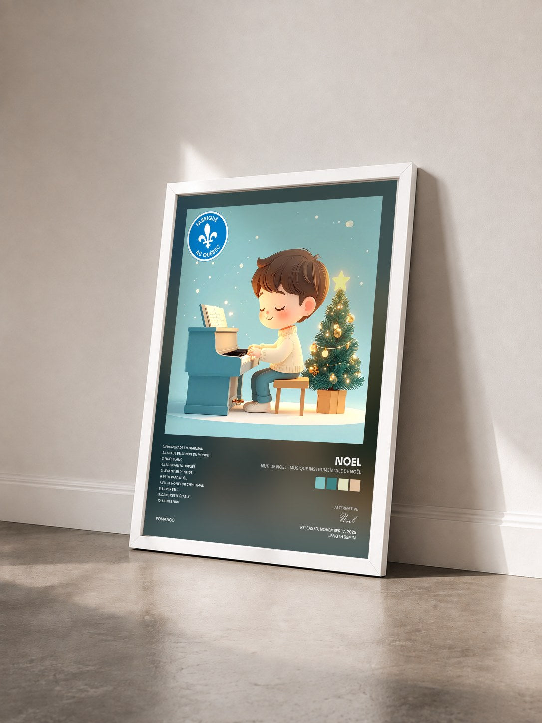 #blanc Tableau de l'album Nuit de Noël - Musique instrumentale de Noël de Noel vu de trois quarts, cadre blanc