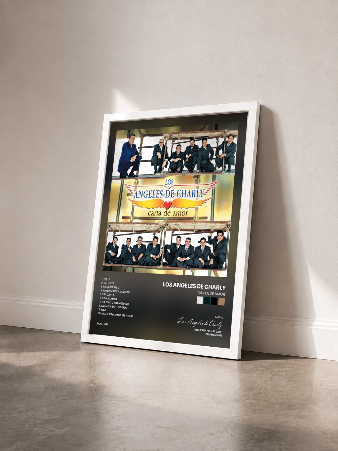 #blanc Tableau de l'album Carta De Amor de Los Angeles de Charly vu de trois quarts, cadre blanc