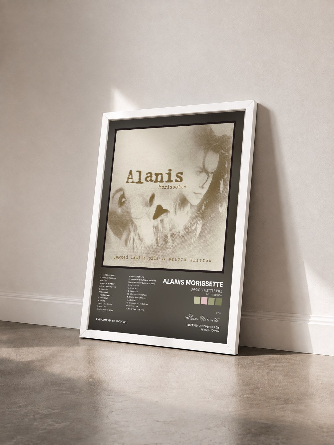 #blanc Tableau de l'album Jagged Little Pill (Deluxe Edition) de Alanis Morissette vu de trois quarts, cadre blanc