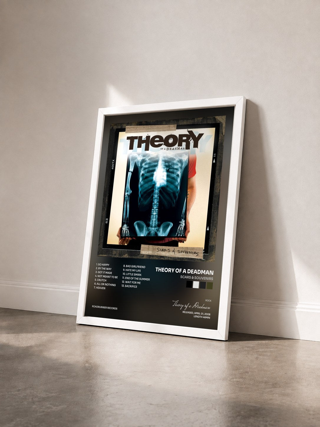 #blanc Tableau de l'album Scars & Souvenirs de Theory of a Deadman vu de trois quarts, cadre blanc