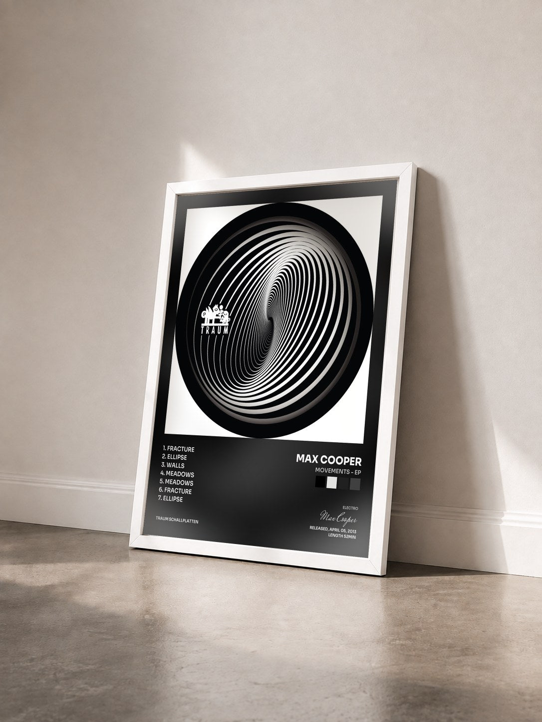 #blanc Tableau de l'album Movements - EP de Max Cooper vu de trois quarts, cadre blanc