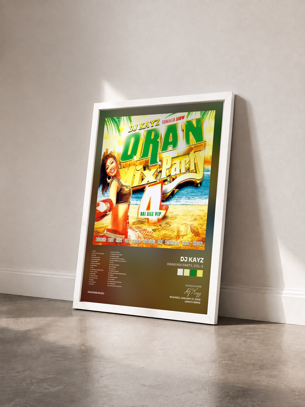 #blanc Tableau de l'album Oran Mix Party, Vol. 4 de Dj Kayz vu de trois quarts, cadre blanc