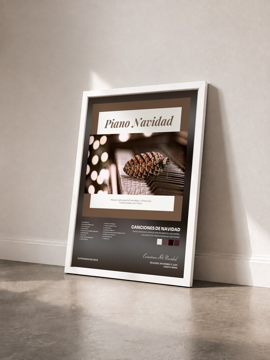 #blanc Tableau de l'album Piano Navidad: Música Instrumental Navideña, Villancicos Tradicionales con Piano de Canciones De Navidad vu de trois quarts, cadre blanc