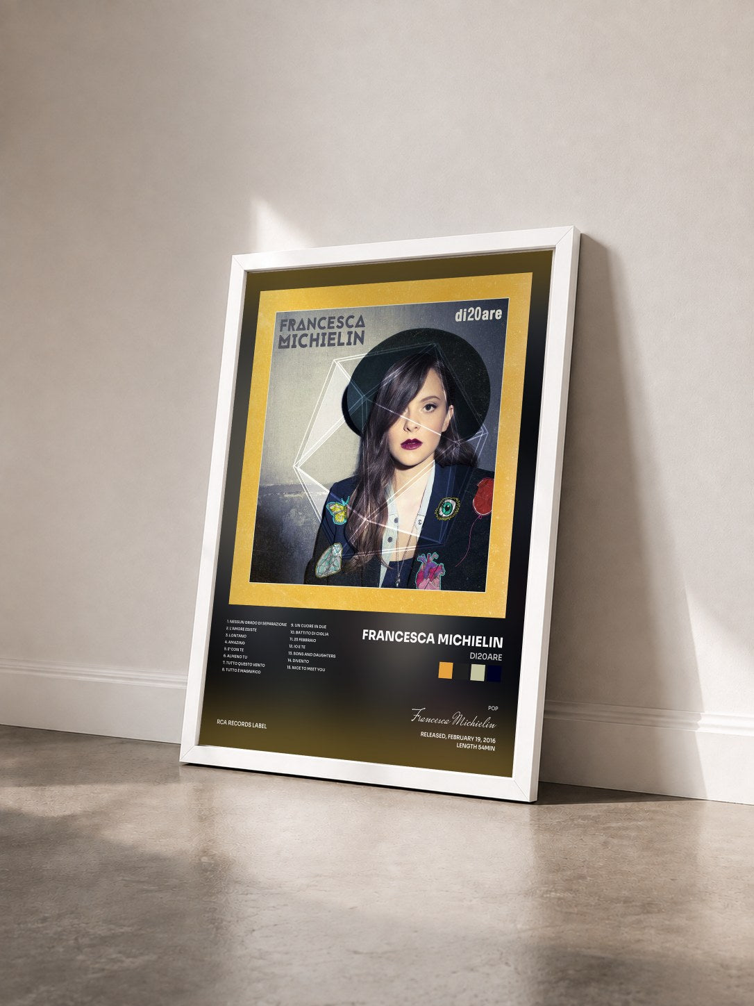 #blanc Tableau de l'album di20are de Francesca Michielin vu de trois quarts, cadre blanc