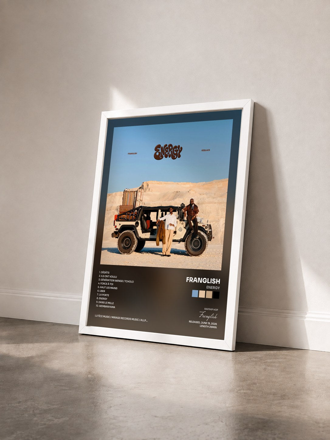 #blanc Tableau de l'album ENERGY de Franglish vu de trois quarts, cadre blanc