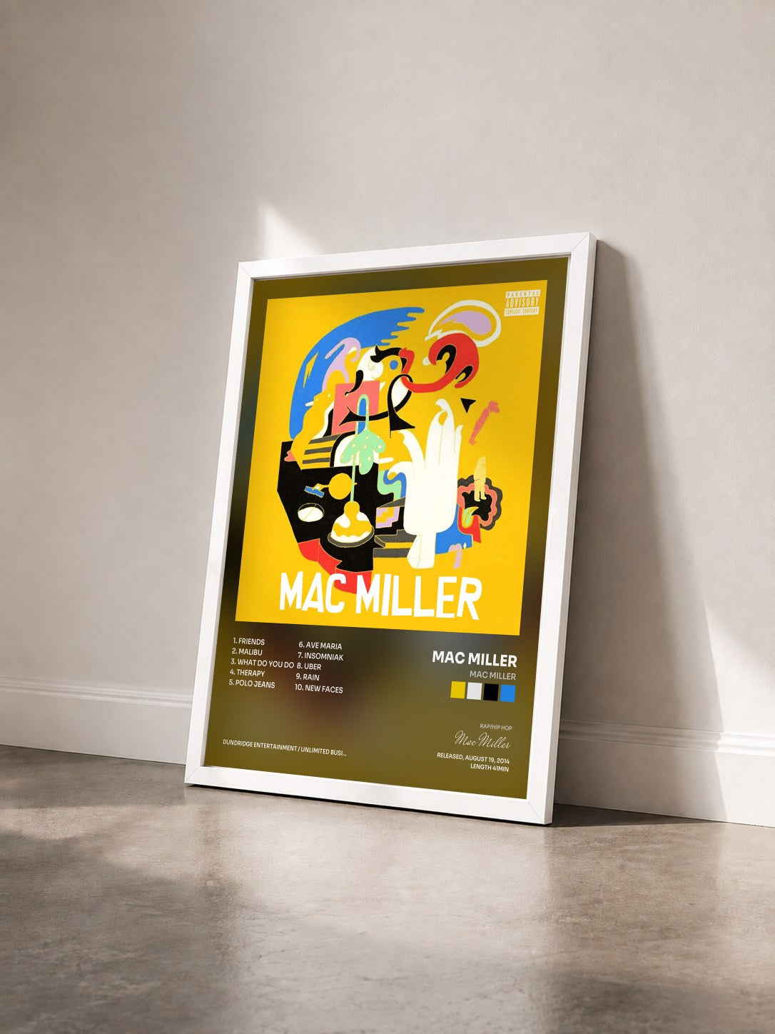 #blanc Mac Miller by Mac Miller as a framed art print seen at an angle, white frame